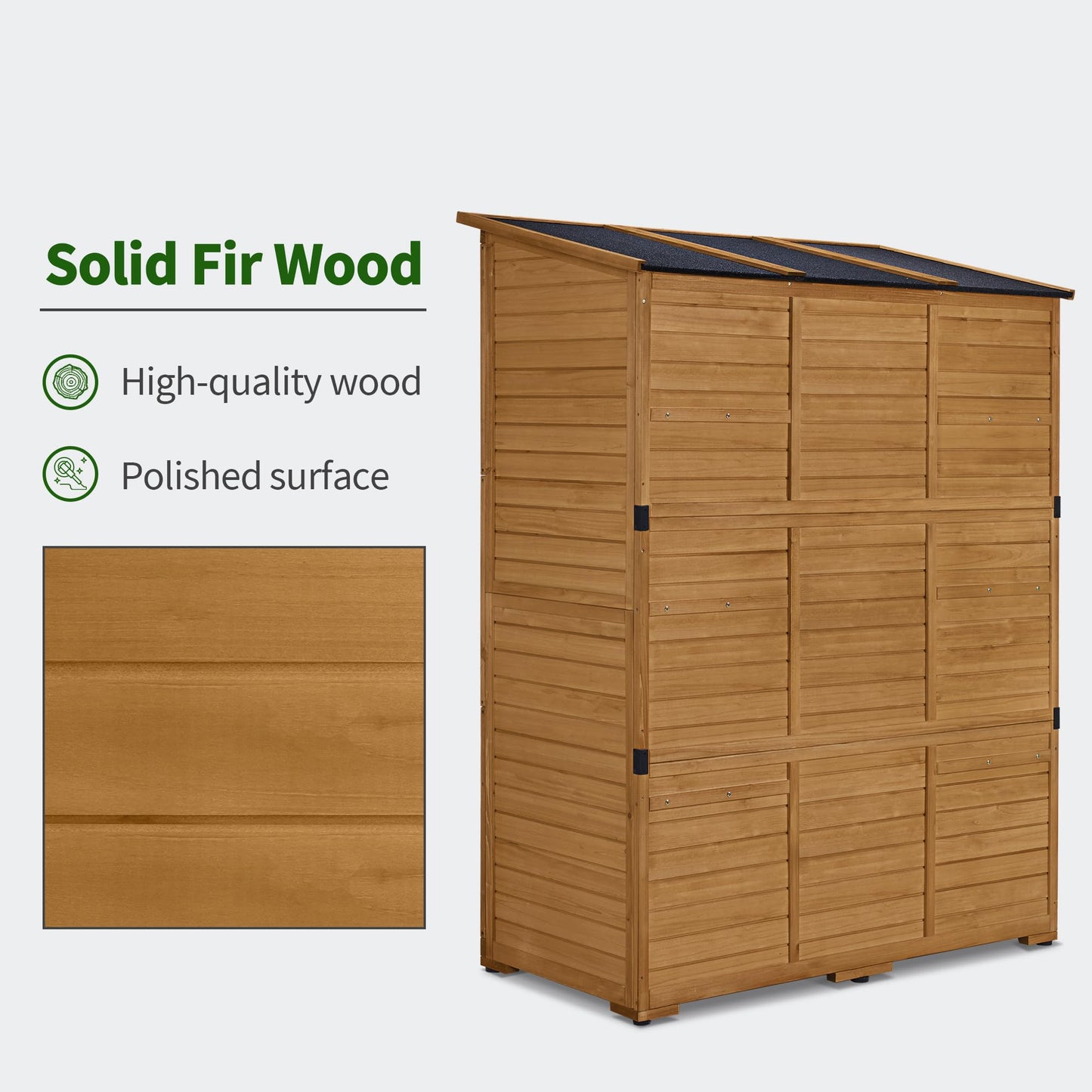 Macrout Large Outdoor Storage Cabinet with 6 Shelves (4.8 x 2.2 x 6.5 ft), Outside Storage Shed with Lock, Wooden Garden Shed for Yard Patio Lawn, 1738 (Natural)