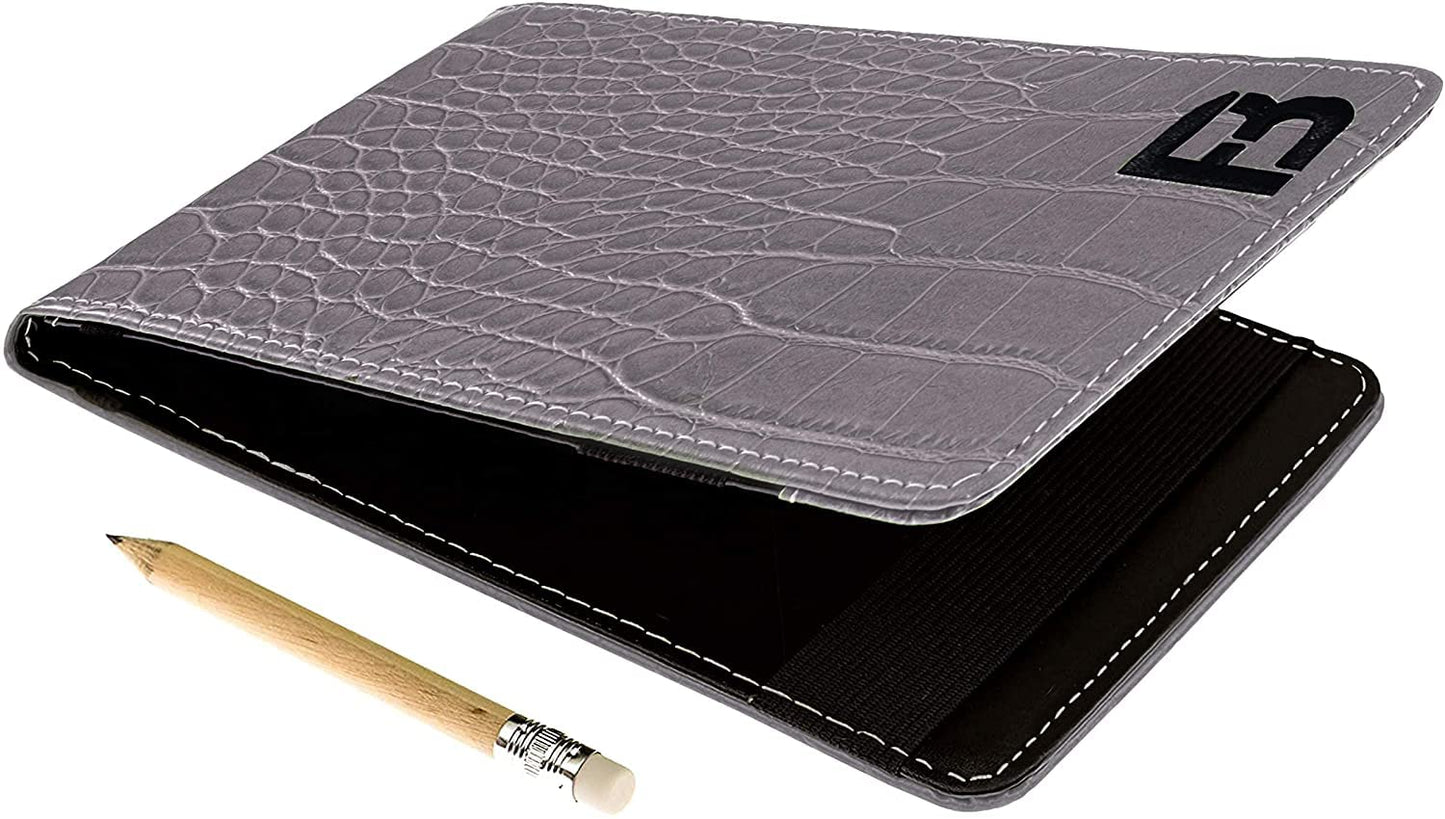 FB FUZZYBUNKERS Quality Leather Golf Scorecard Holder - Yardage Book Cover - Golf Yardage Book -Free Pencil and Stat Tracker Sheet (Gray)