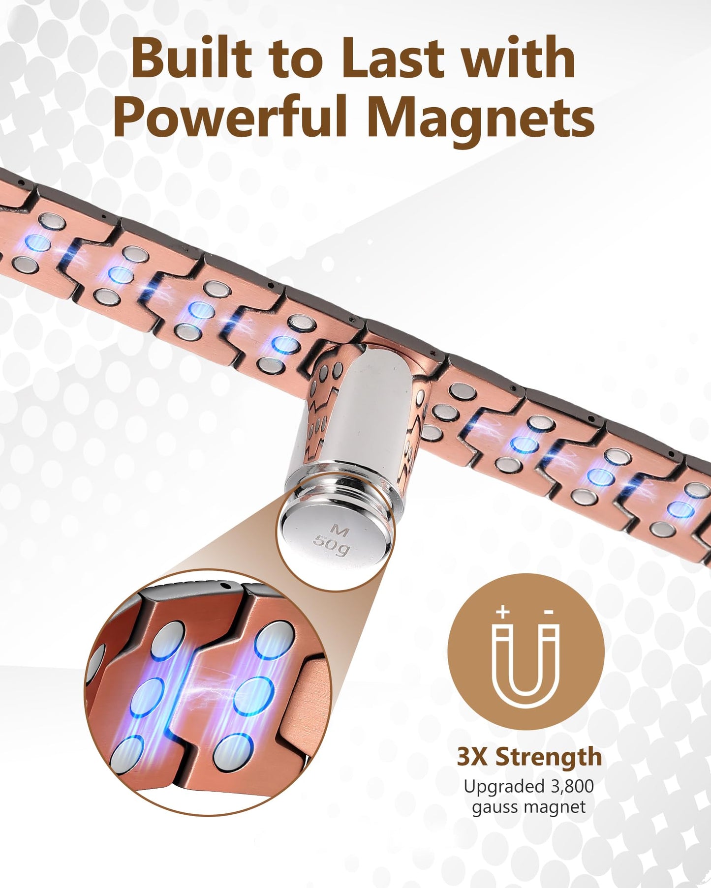 Feraco 3X Strength Copper Bracelets for Men Magnetic Bracelet with 3 Row Neodymium Magnets Adjustable Length, Pure Cooper Jewelry Gifts for Men (Gray, Tyre Graphics)