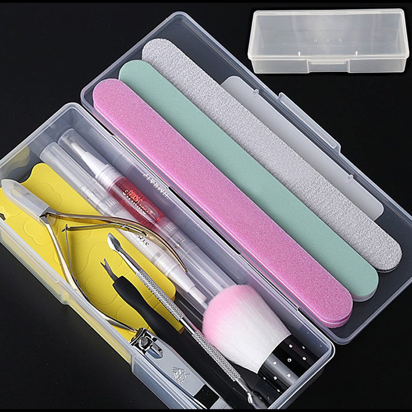 Tighall 4PCS Clear Containers Box with Hinged Lid and Snap Closure Plastic Storage Organizer Box, Painting Pencils Brush Storage Case, Pen Container for Drawing Tools, Office Supplies(White)