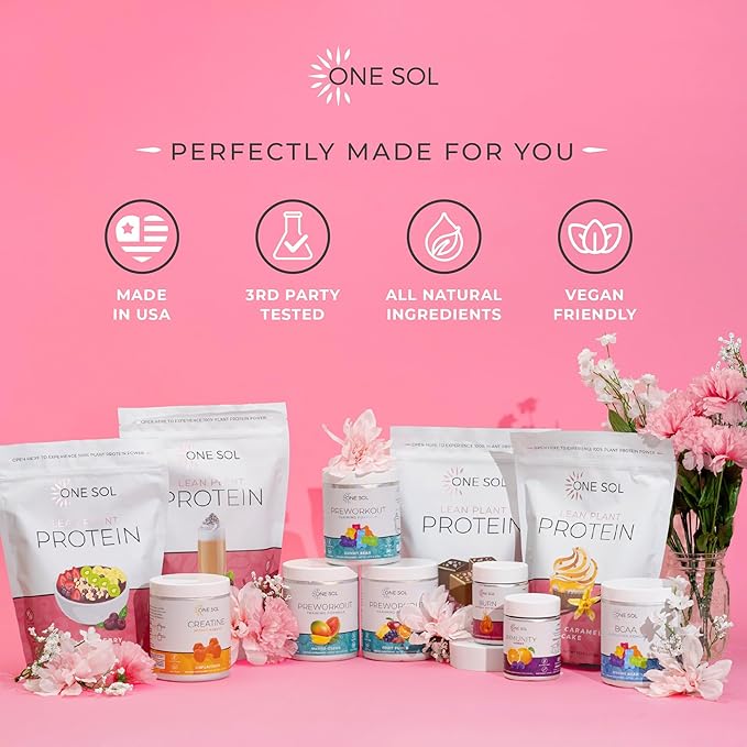 One Sol Lean Plant Protein Powder, Pea & Brown Rice Protein, Low Carb, Vegan Friendly - Gluten, Lactose, & Soy Free - No Added Sugar, Non-GMO, Clean Nutrition, No Bloating (Vanilla Caramel Cupcake)