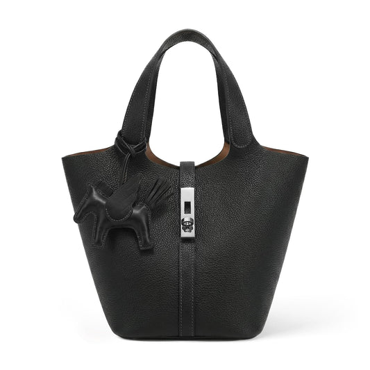 Kadynow Tote Bag for Women Vegan Leather Bucket Purse for Women Crocodile Pattern Top Handle Handbag Shoulder Bag with Detachable Small Purse New Black