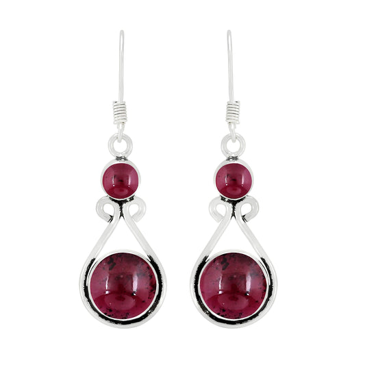 Natural Garnet Silver Plated Dangle Earrings for Women - Januray Birthstone Round Gemstones Drop Earrings Handmade Jewelry - Wedding Christmas Gift for Her