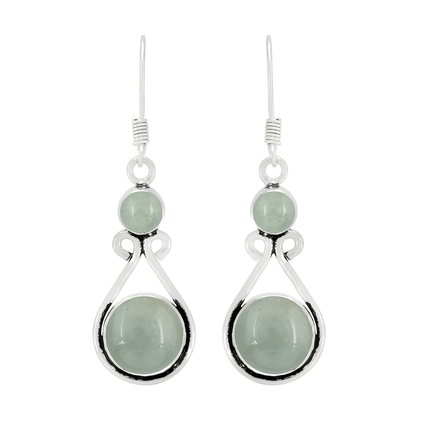 Natural Aquamarine Silver Plated Dangle Earrings for Women - March Birthstone Round Gemstones Drop Earrings Jewelry - Handmade Gift for Her