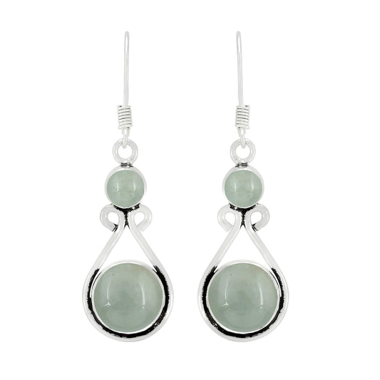 Natural Aquamarine Silver Plated Dangle Earrings for Women - March Birthstone Round Gemstones Drop Earrings Jewelry - Handmade Gift for Her