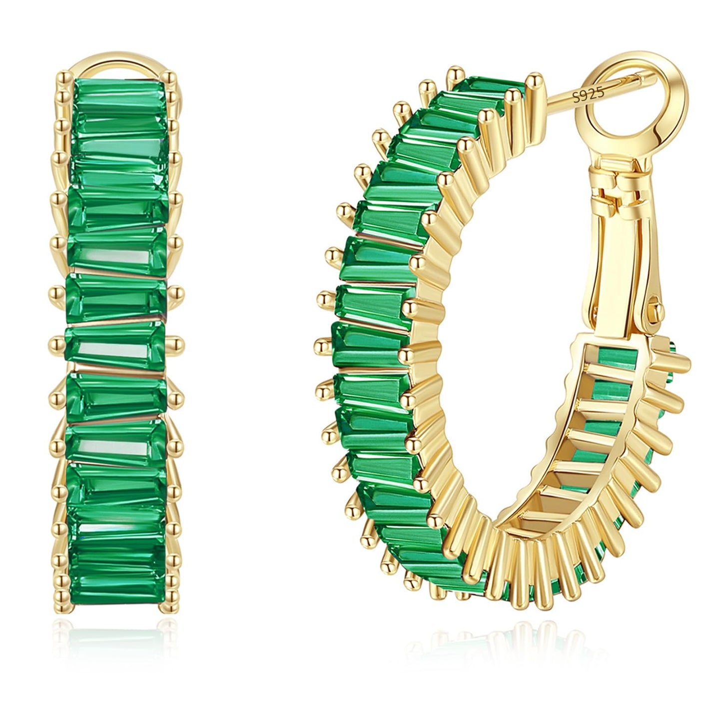 GLOQUAT Gold Green Hoop Earrings St Patrick's Day Earring Accessories for Women Cubic Zirconia Hoops for Irish Festival Trendy Baguette Hoop Earring Womens Emerald Green St Patty's Jewelry Gifts 25mm