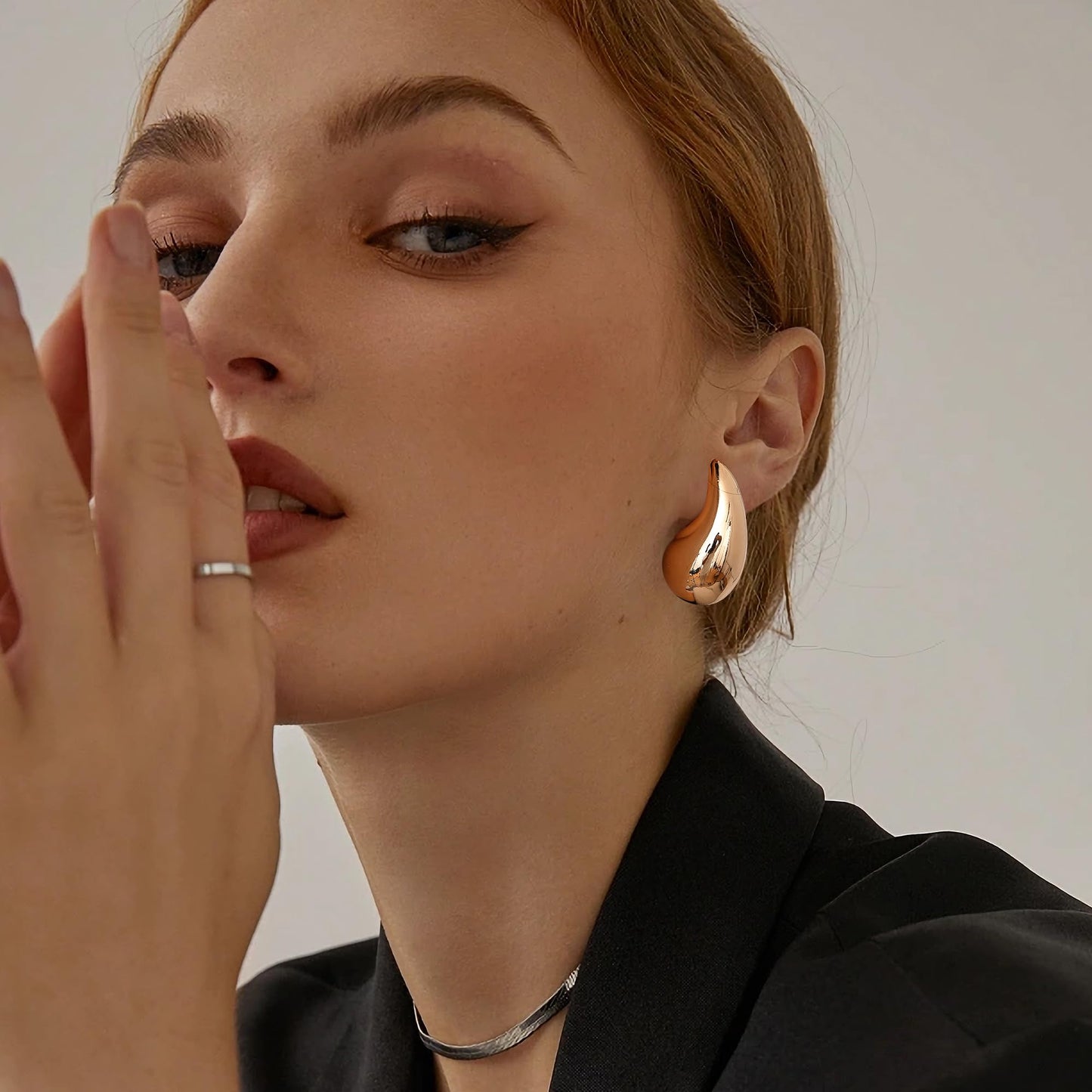 Gacimy 14K Rose Gold Plated Teardrop Earrings Dupes for Women, Chunky Drop Earrings for Women with 925 Sterling Silver Post, 1.2Inches Rosegold