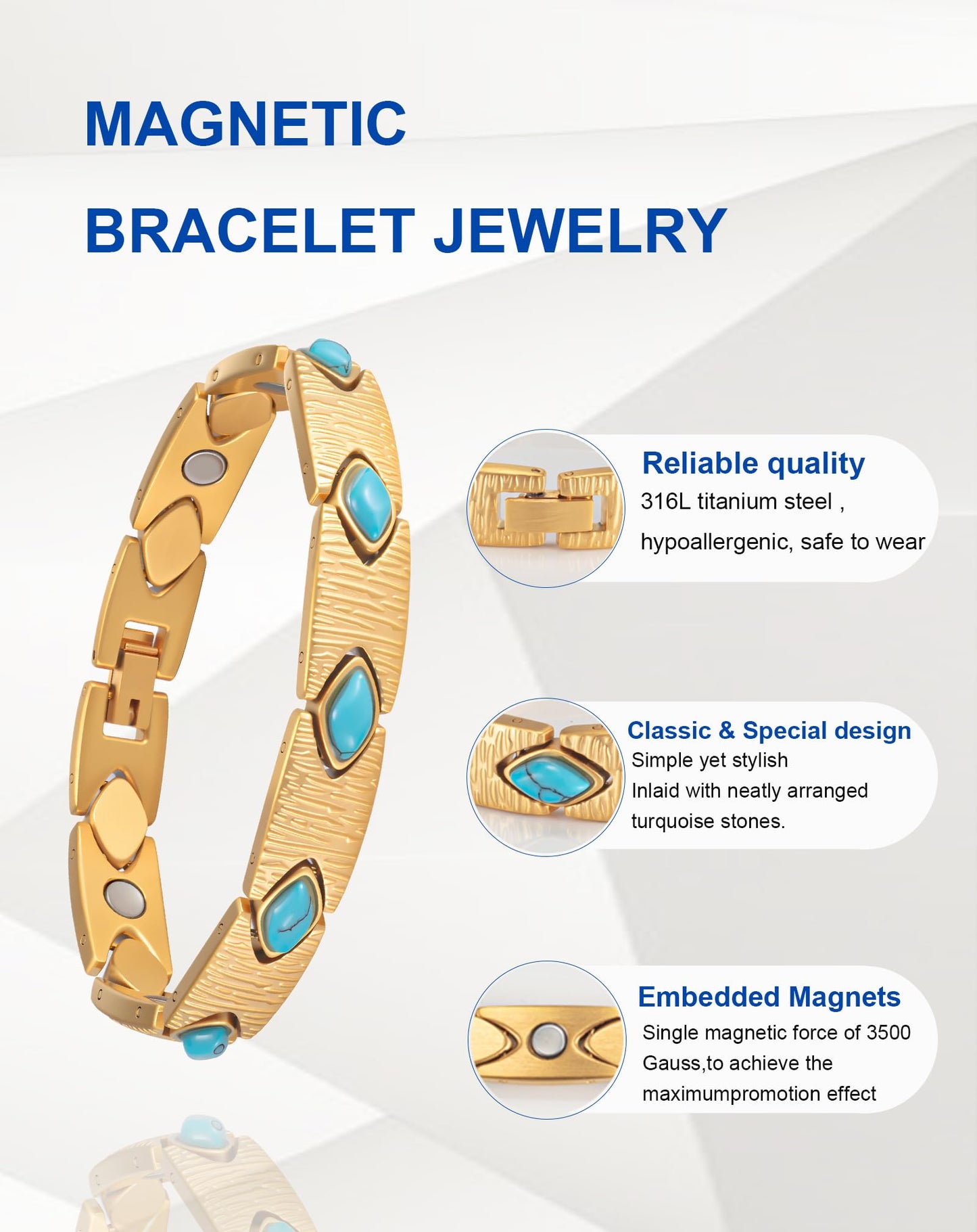 MagSølv Magnetic Bracelets for Women, Gold Stainless Steel Magnetic Bracelets for Women, Adjustable Jewelry Gifts