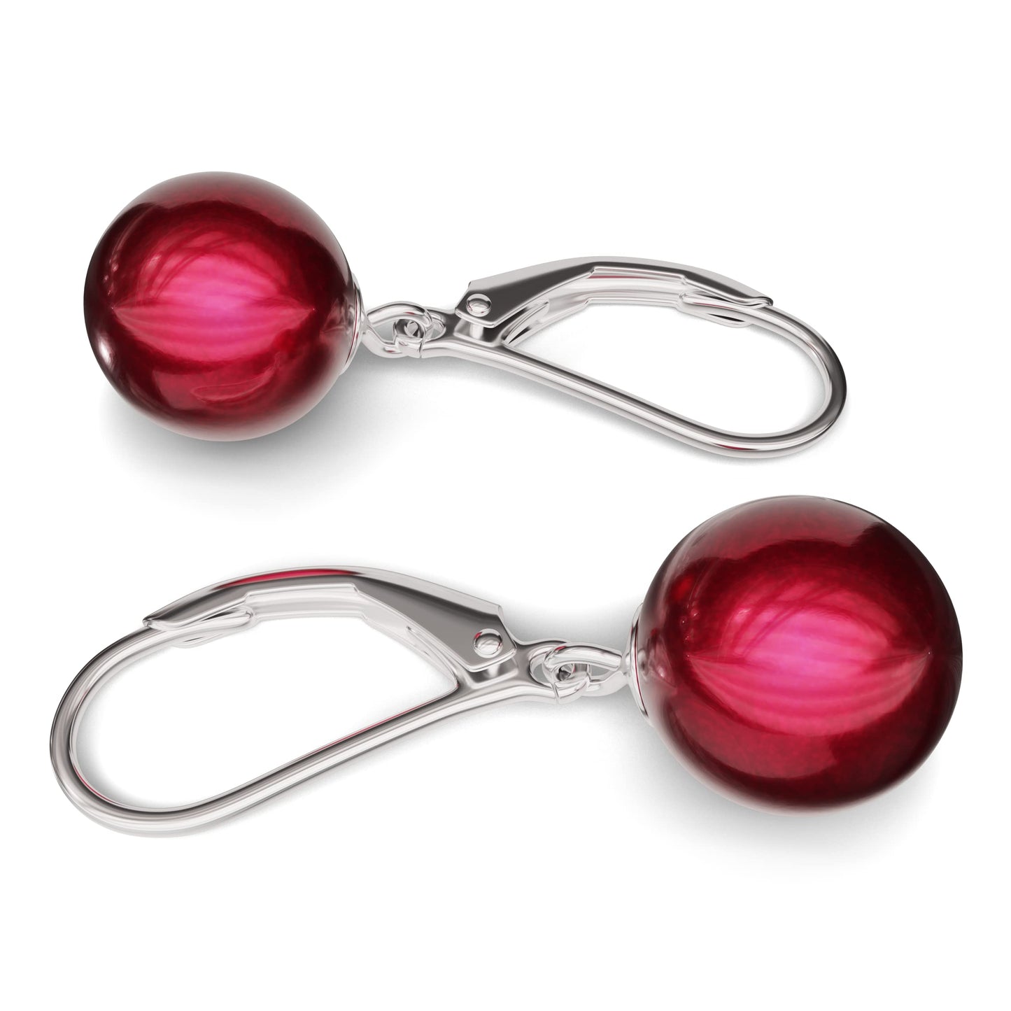 Lova Jewelry Pearl Drop Earrings Leverback Hoop Earrings for Women (Red)