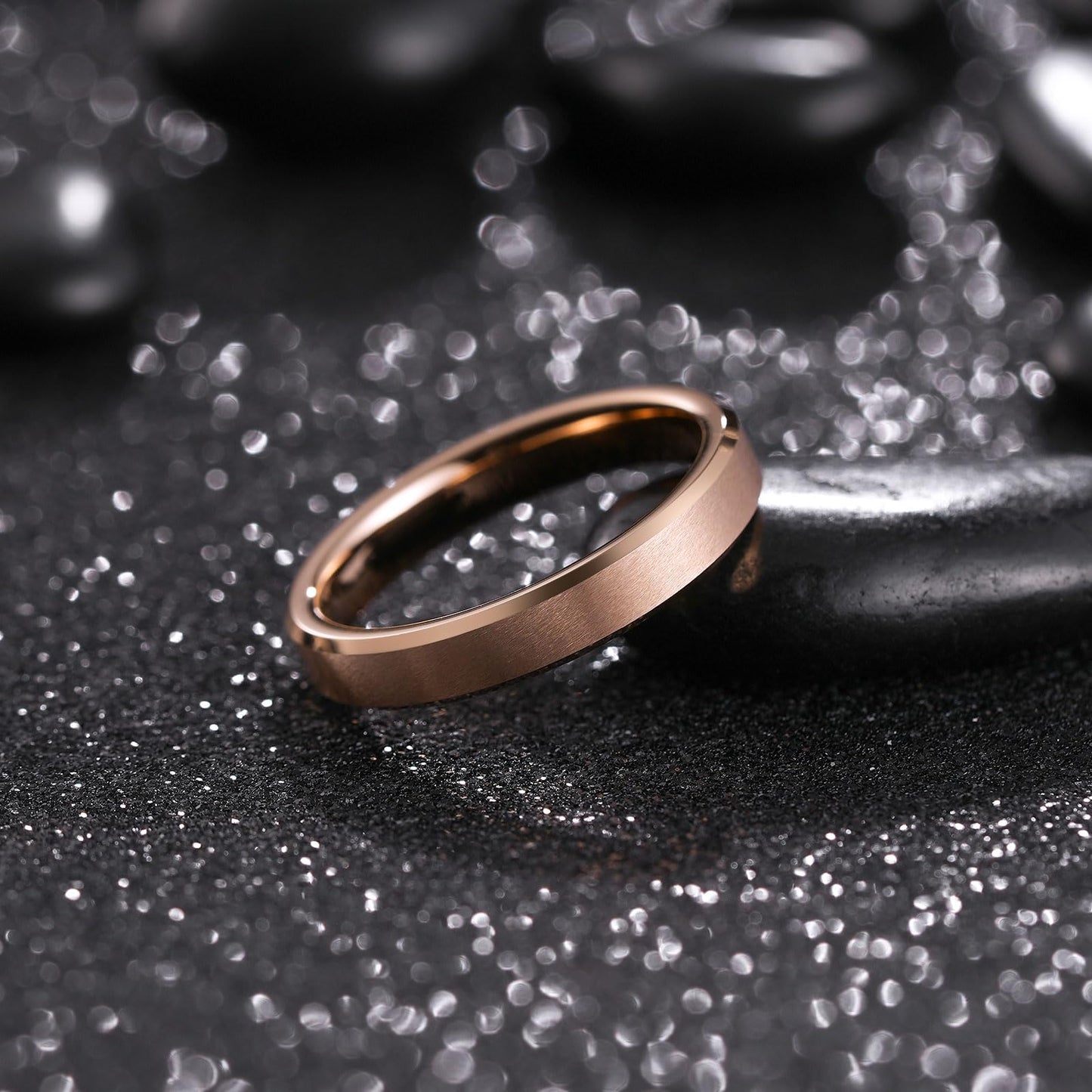 King Will Rose Gold Basic Tungsten Rings For Men Women 4mm Wedding Band Polished Edge Brushed Matte Promise Ring Comfort Fit, size 11