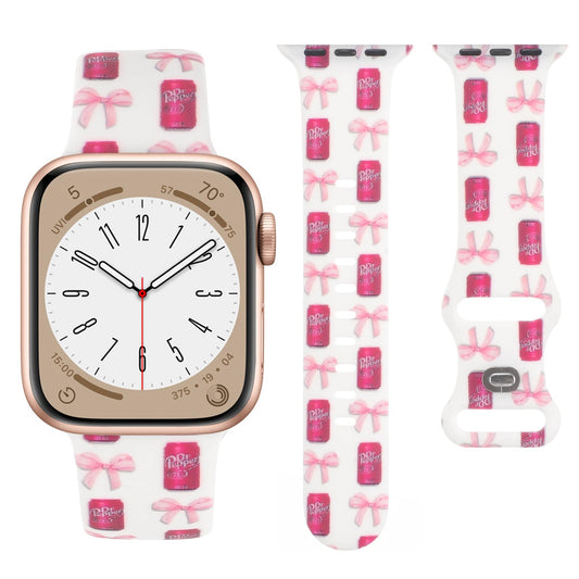 Cute Floral Printed Strap for Apple Watch Bands 38mm 40mm 41mm 42mm 44mm 45mm 46mm 49mm Women, Soft Silicone Leopard Bow Pattern Design Wristbands for iWatch Series 11,10，9, 8,7,6,5,4,3,2,1,SE (Bowknot Cola, 42(Series 11/10)/41/40/38mm)