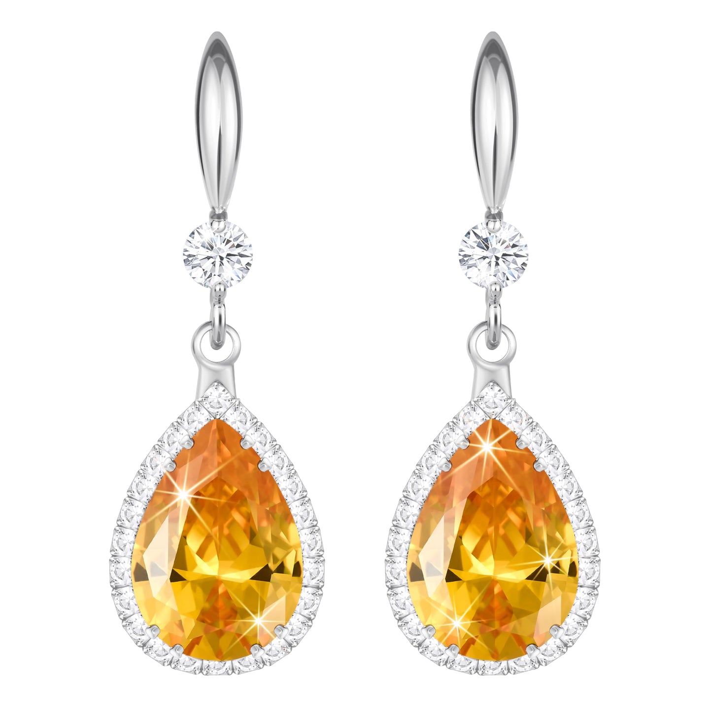 Linawe Silver Yellow Dangle Earrings, Imitation Diamond Dangle, Wedding Drop Chandelier Earrings, Rhinestone Citrine Cubic Zirconia Crystal Lemon Earrings, Bride Jewelry Set