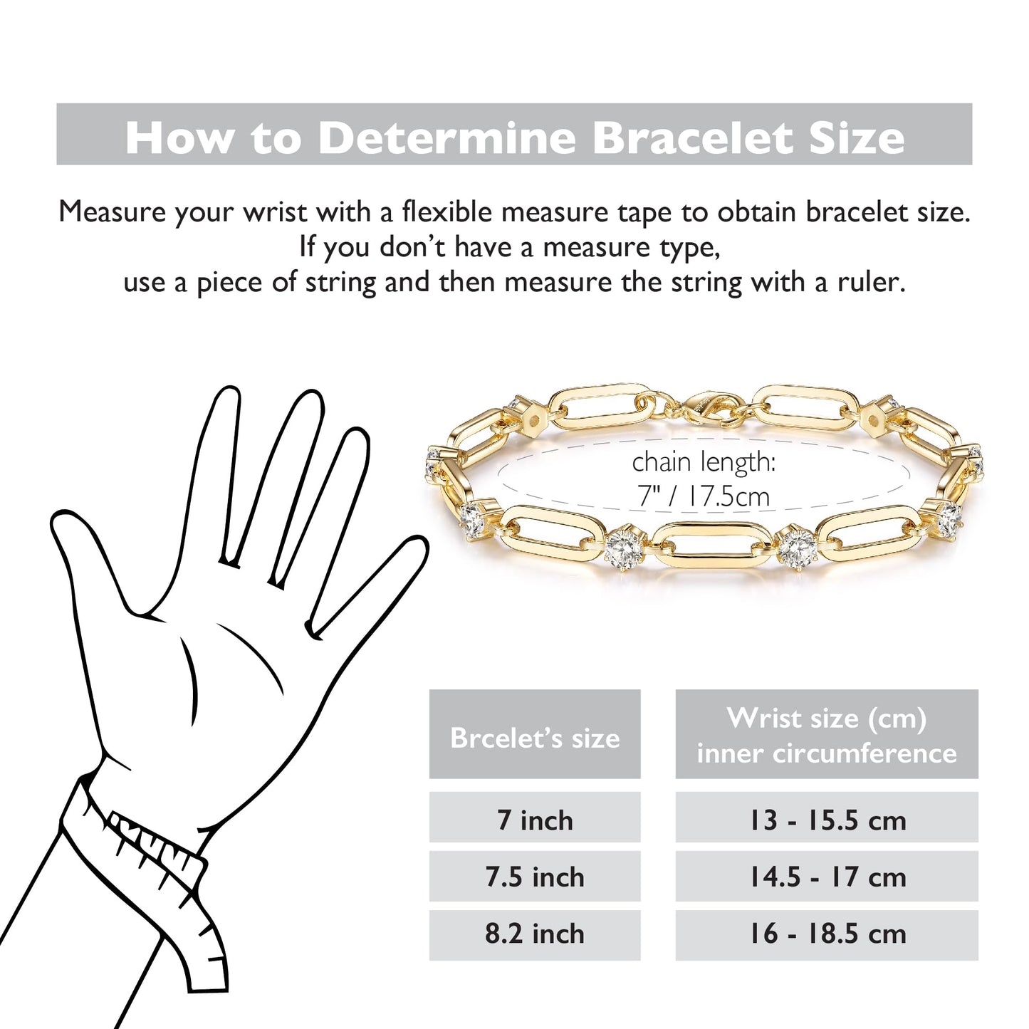 shinelab Paperclip Bracelet for Women Couple Bracelets with CZ Chain Strand Jewelry for Men_7inches