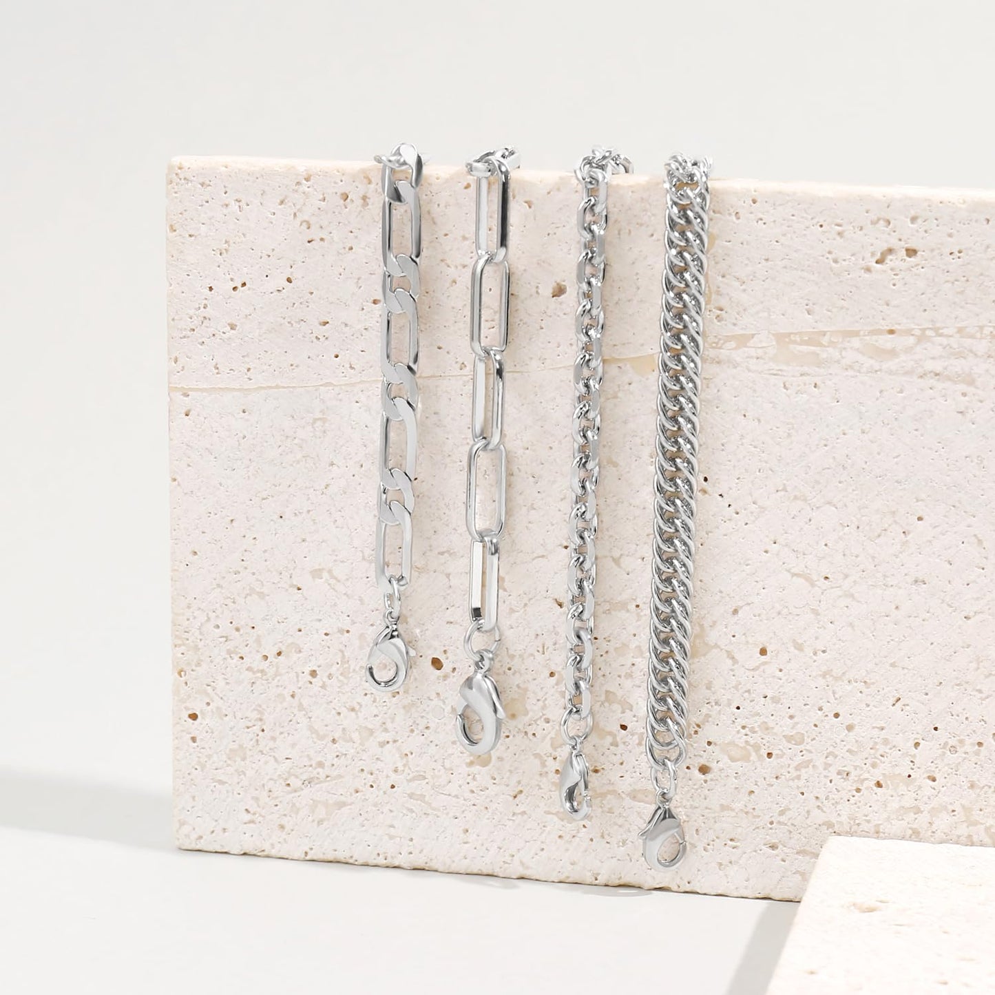 Silver Chain Bracelets Set For Women,Dainty Chunky Link Layered Paperclip Rope Chain Stake Bracelet Sets Fashion Trendy Jewelry For Women