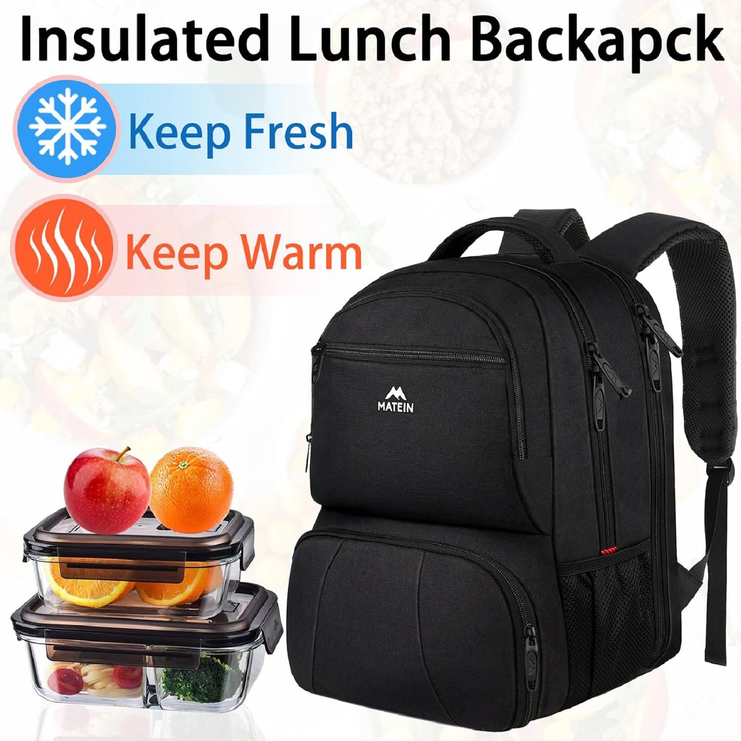 Backpack 17 Inch Backpack Pack Backpacks MATEIN Lunch for Men, Insulated Cooler with Lunch Compartment, Water Resistant