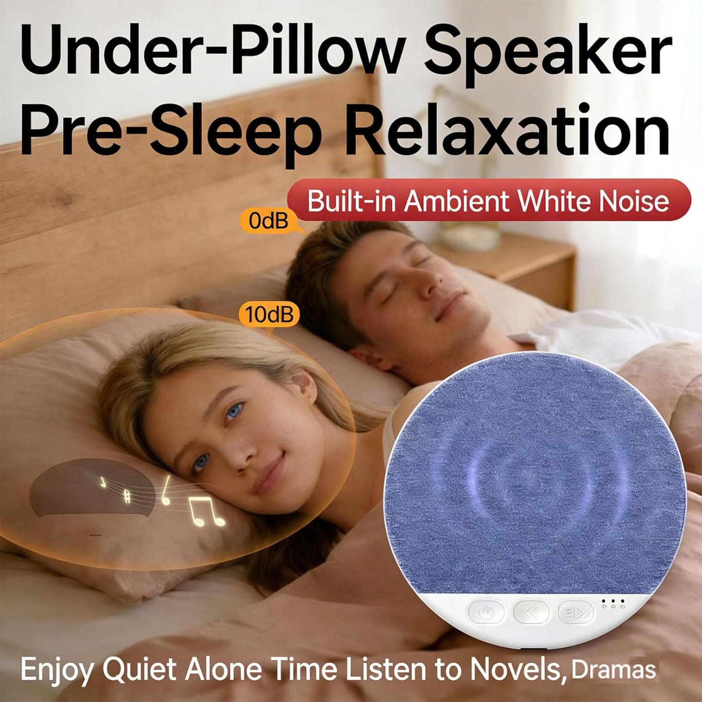 (2Pcs-B) Under Pillow Speaker Bluetooth, Bluetooth Pillow Speaker for Sleeping, Pillow Speakers for Sleeping, White