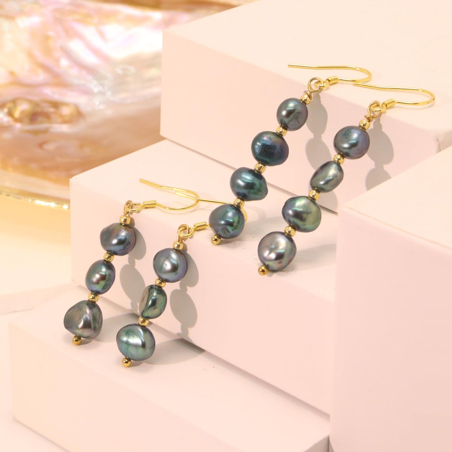 Handmade Tahitian Baroque Seawater Black Pearl Drop Earrings for Women , Black Pearls Dangle Earrings Hypoallergenic , Trendy Formal Jewelry Gifts for Wedding, Bridal & Special Occasion Valentines'day Mother's Day Back-to-school Gifts