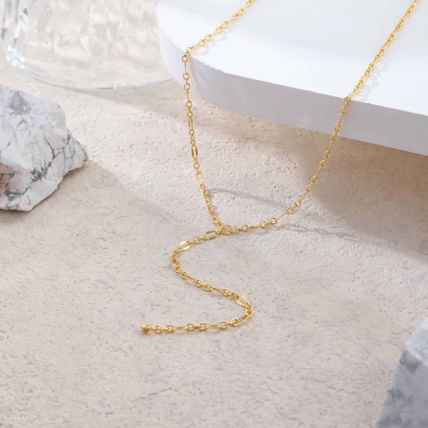 Pancert Gold Necklace for Women, Dainty Long Necklace 14k Gold Plated/Silver Y-Shaped Pendant Necklace Trendy Cz Beaded Chain Lip chain Drop Necklaces for Women Gift Jewelry
