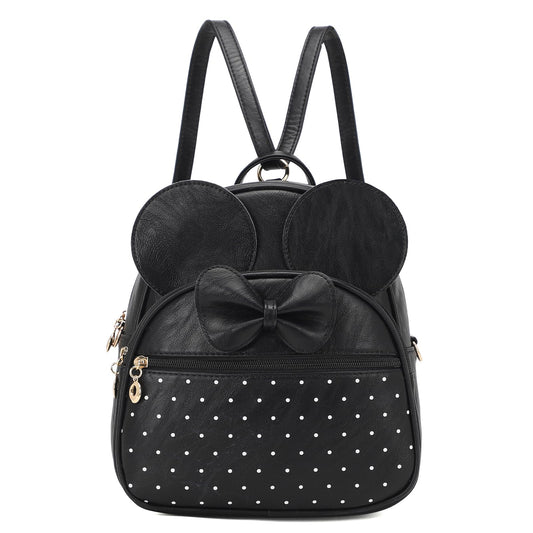 KL928 Girls Mini Backpack Bowknot Polka Dot Cute Daypacks Convertible Shoulder Bag Purse for Women (Black)