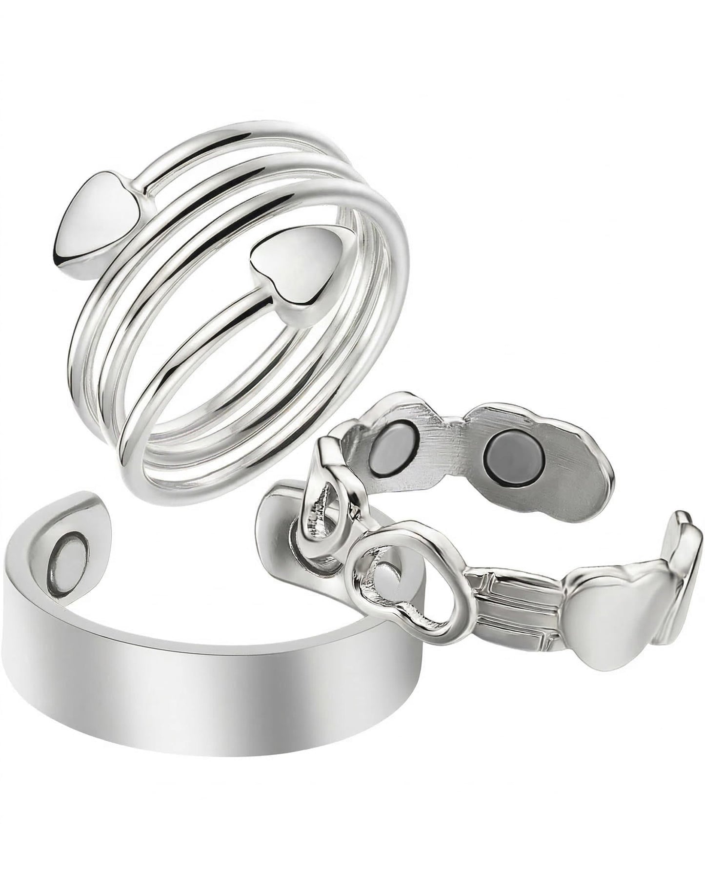 BioMag Copper Rings for Women, 99.99% Pure Copper Magnetic Rings Thumb Rings for Lymphatic Drainage, Adjustable Jewelry Gifts for Women (Silver)