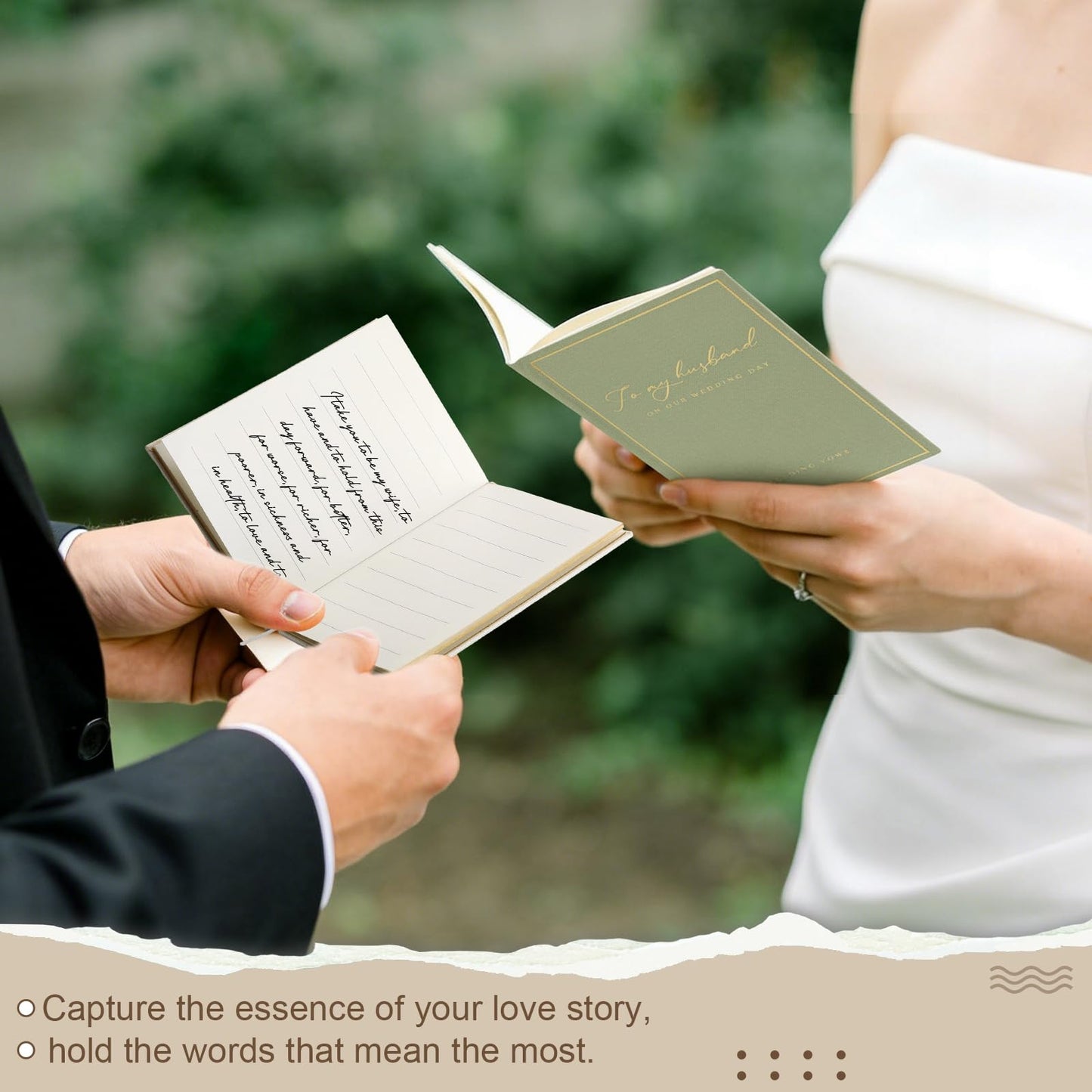 Engrowtic 2 Pcs Premium Wedding Vow Books His and Her Husband Wife Wedding Must Have Registry Ideas Canvas Linen Cover Gold Foil Lettering Lined Page Gift for Newly Engaged Couple(Light Green-White)