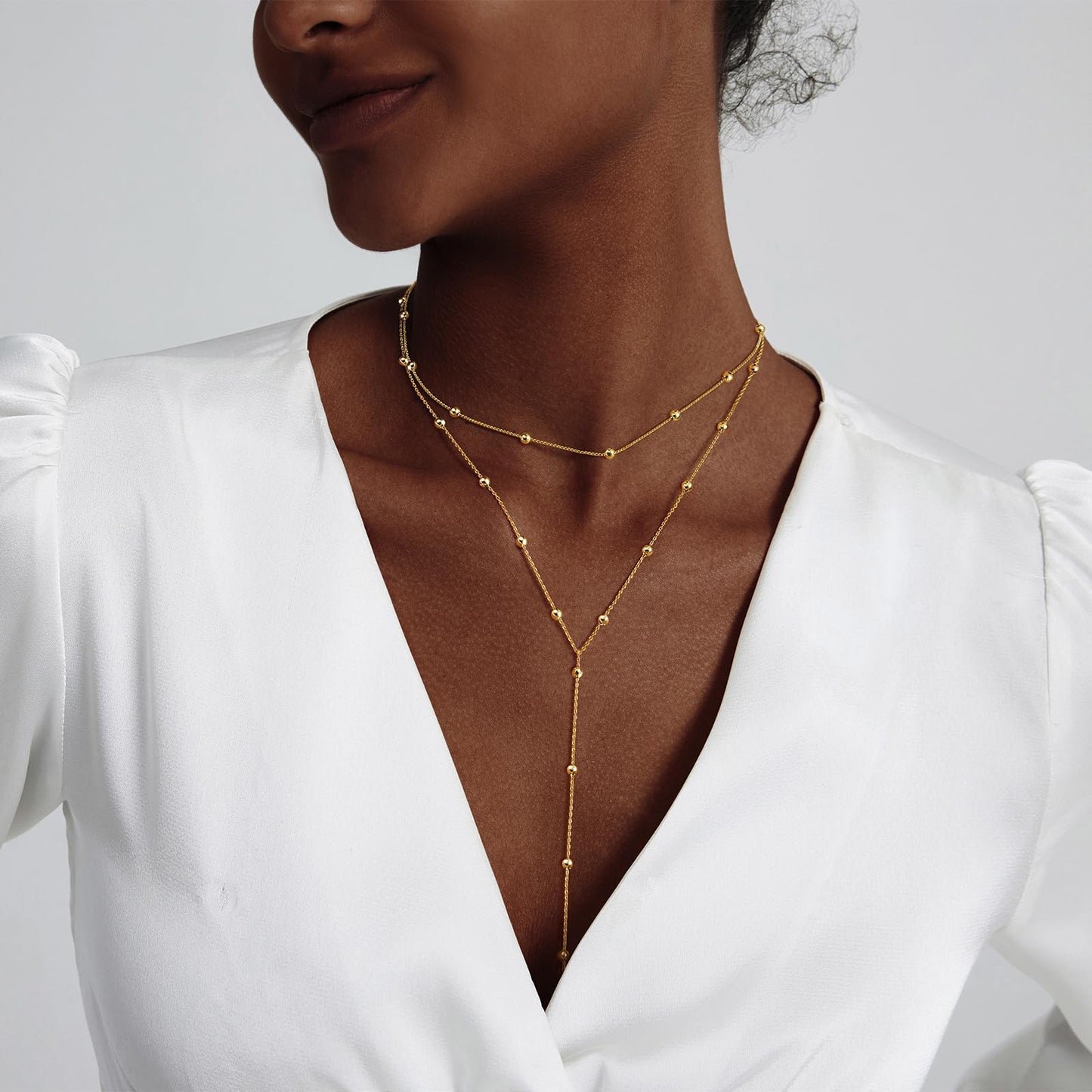 Luxval Gold Necklace for Women Trendy 14k Gold Plated Long Necklaces for Women Lariat Y Necklace Dainty Layered Necklaces Beaded Drop Y-Shaped Chain Jewelry Gift Wedding
