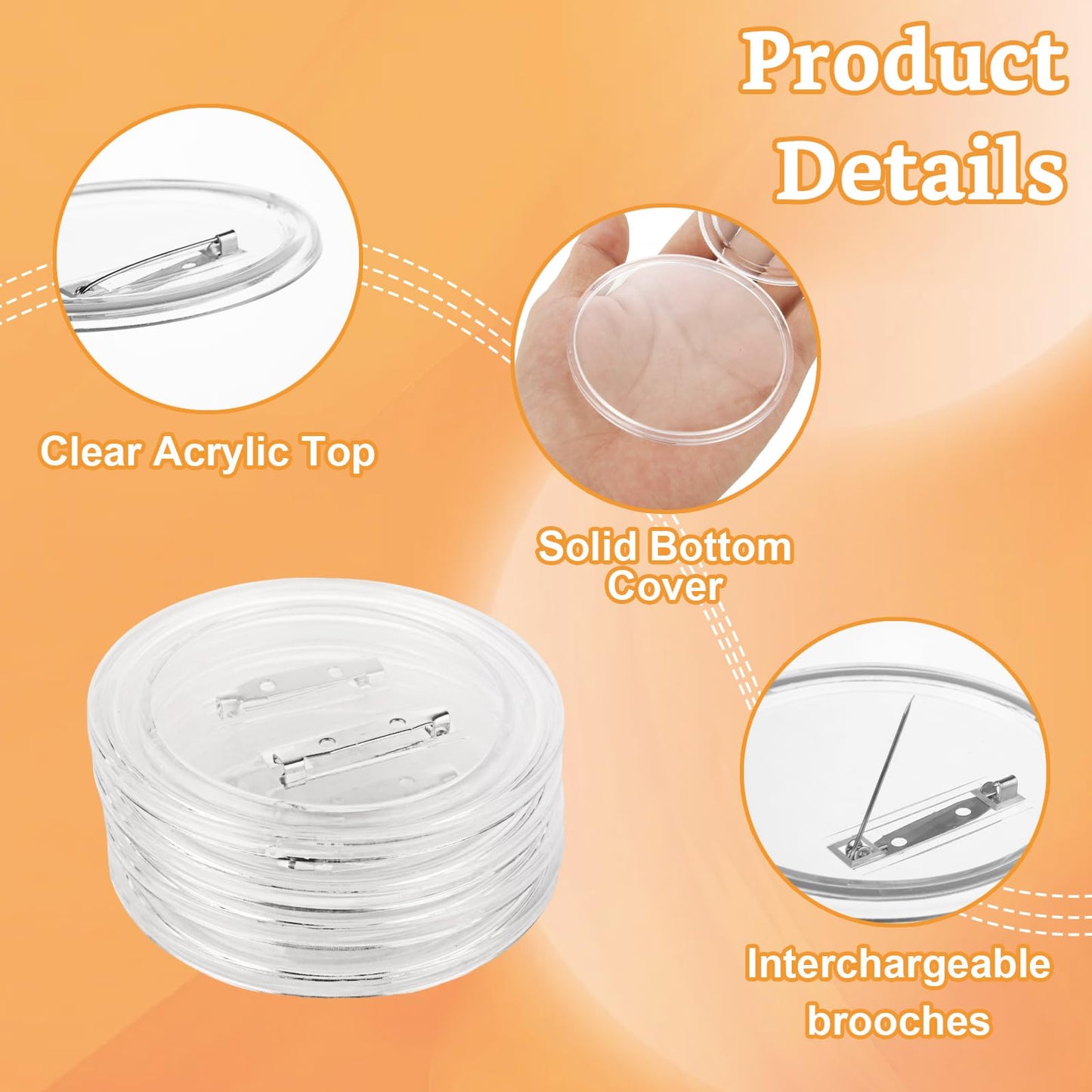 QTLCOHD 100 Pcs 3 Inch Clear Acrylic Button Pins, Custom DIY Button Maker Pin Badges Blank Round Picture Photo Buttons Making Kit for Crafts