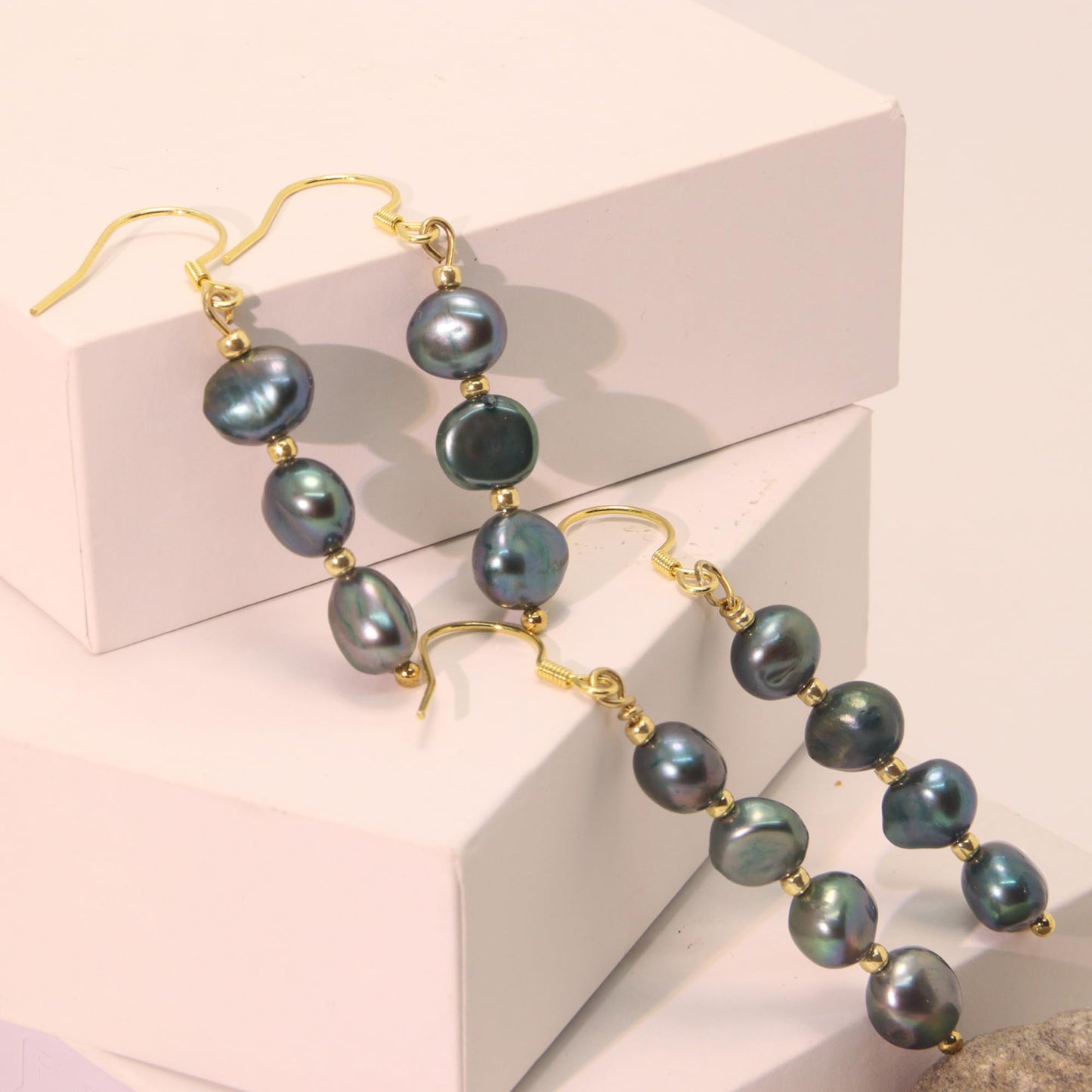 Handmade Tahitian Baroque Seawater Black Pearl Drop Earrings for Women , Black Pearls Dangle Earrings Hypoallergenic , Trendy Formal Jewelry Gifts for Wedding, Bridal & Special Occasion Valentines'day Mother's Day Back-to-school Gifts