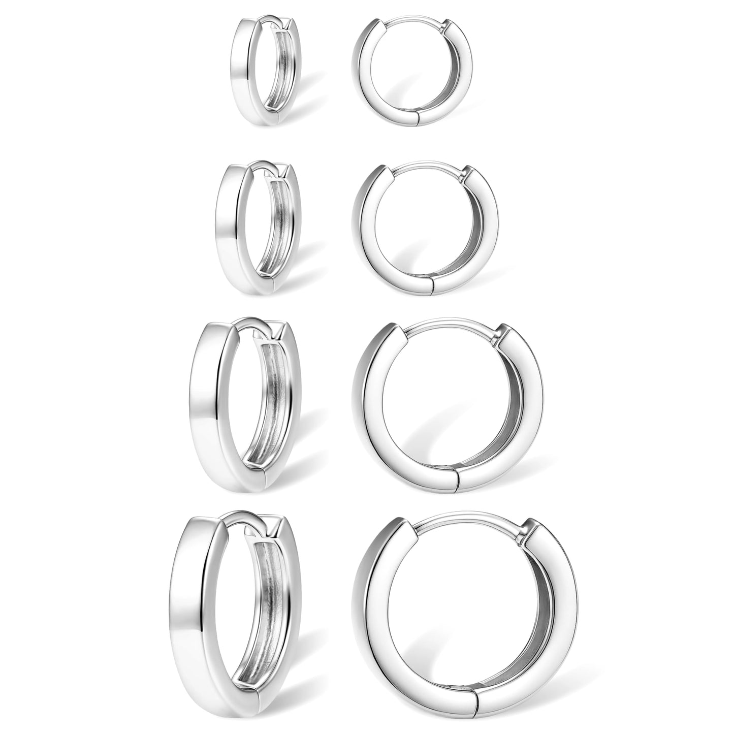 Chunky Hoop Earrings for Women Silver Plated Huggie Cartilage Earrings Set for Multiple Piercing Lightweight Jewelry for Gifts