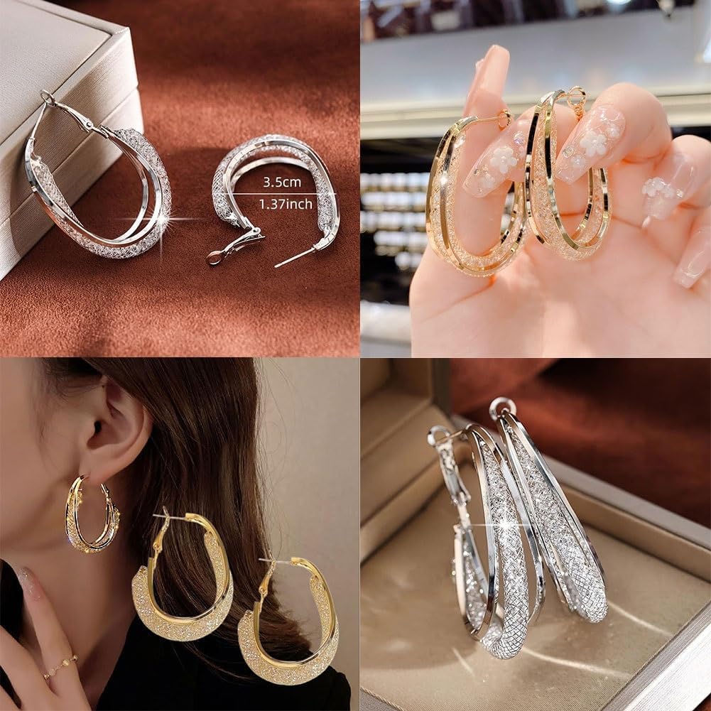 Fashion Oval Earrings, Hoop Earrings, Rhinestone Jewelry Accessories Earrings for Women