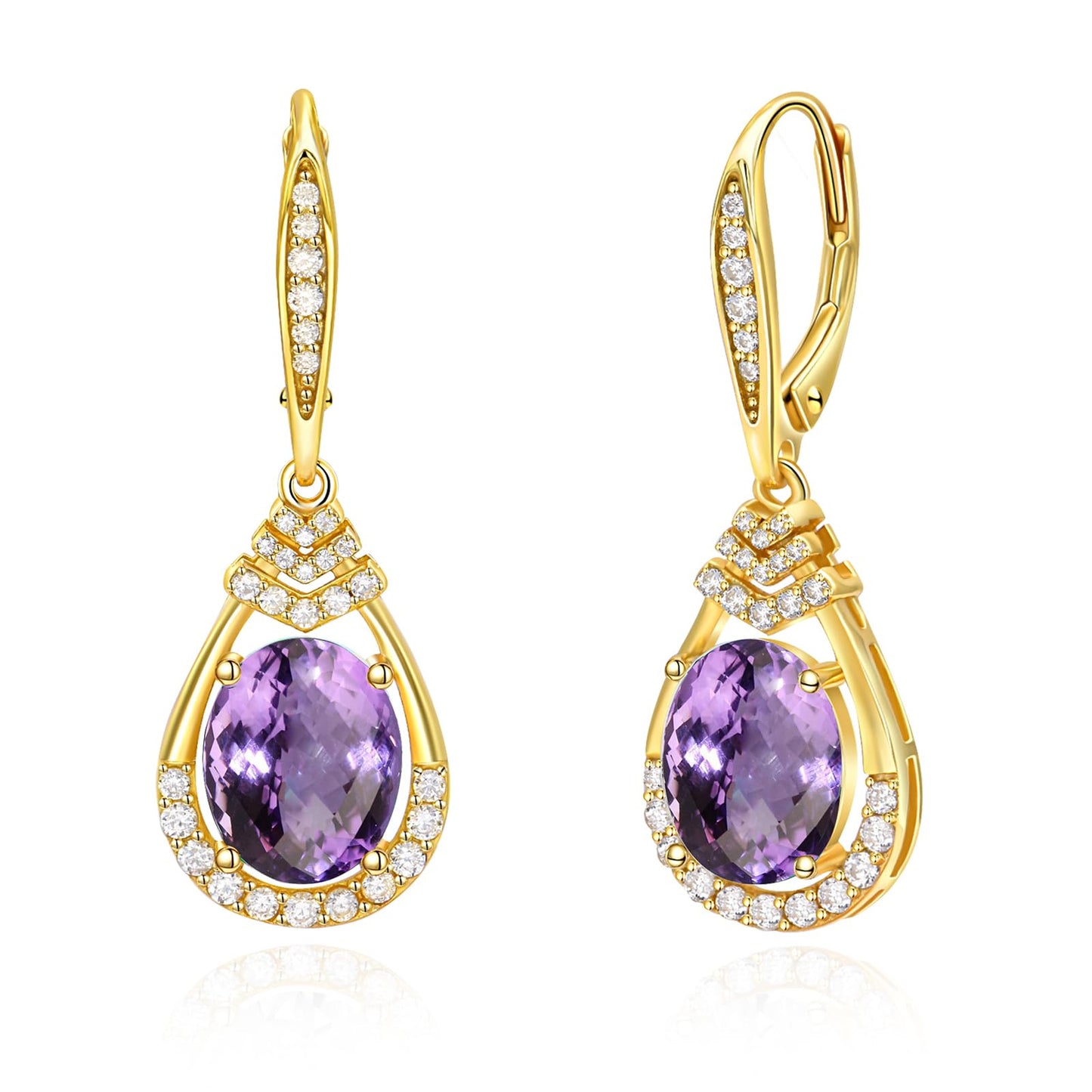 Purple Alexandrite Earrings Sterling Silver Teardrop Dangle Earrings June Birthstone 18K Gold Plated Leverback Drop Earring for Mom Lady Sparkling Wedding Jewelry Gifts for Bride Party Birthday Christmas