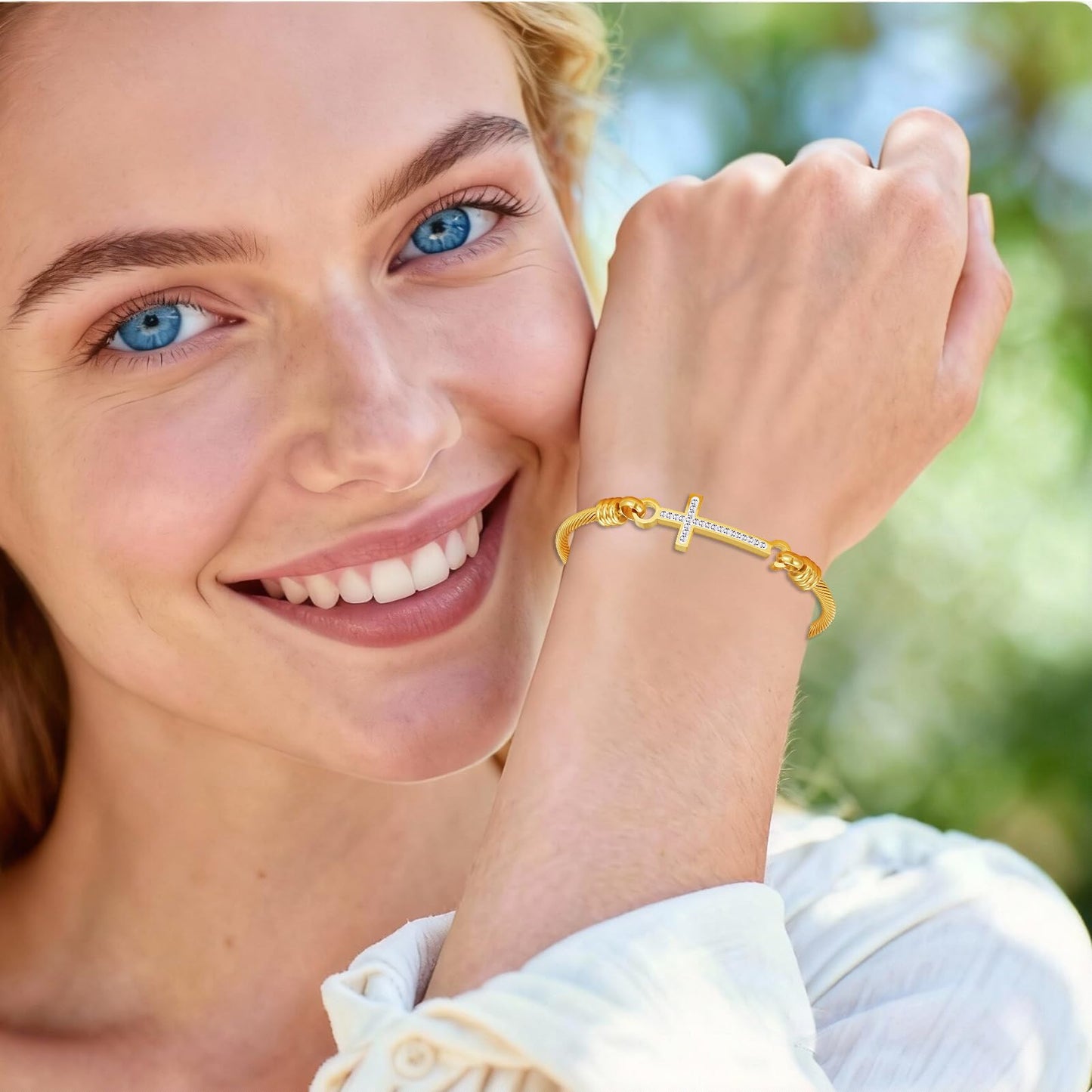 DS Religious Gift for Her Christian Cross Bracelet Bible Verse God is Within Her She Will Not Fall Inspirational Bracelets For Women Stainless Steel Jewelry Gift To Daughter Best Friend (Cross bracelet-Gold 8)