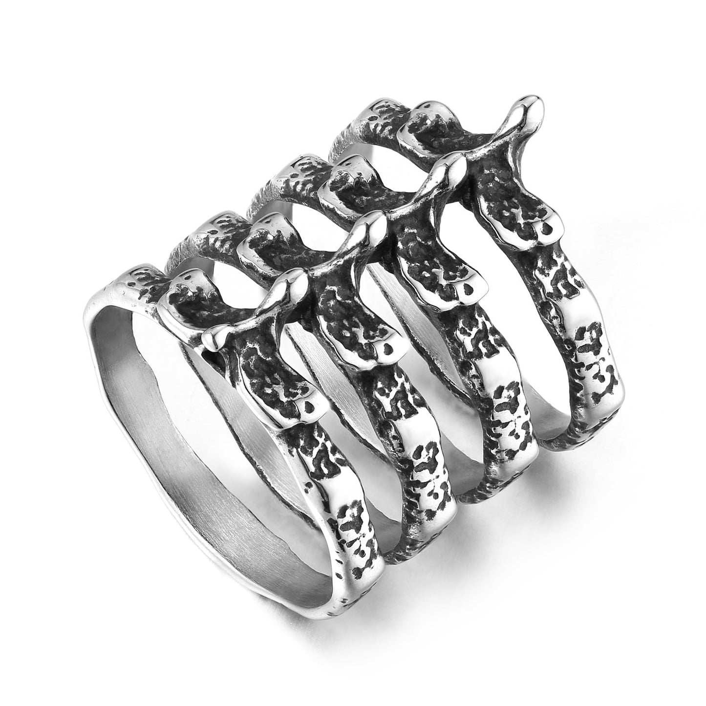 HZMAN Gothic Punk Spine Skeleton Ring Bone Stainless Steel Rings for Men Women Biker Jewelry Gift (Size,7)