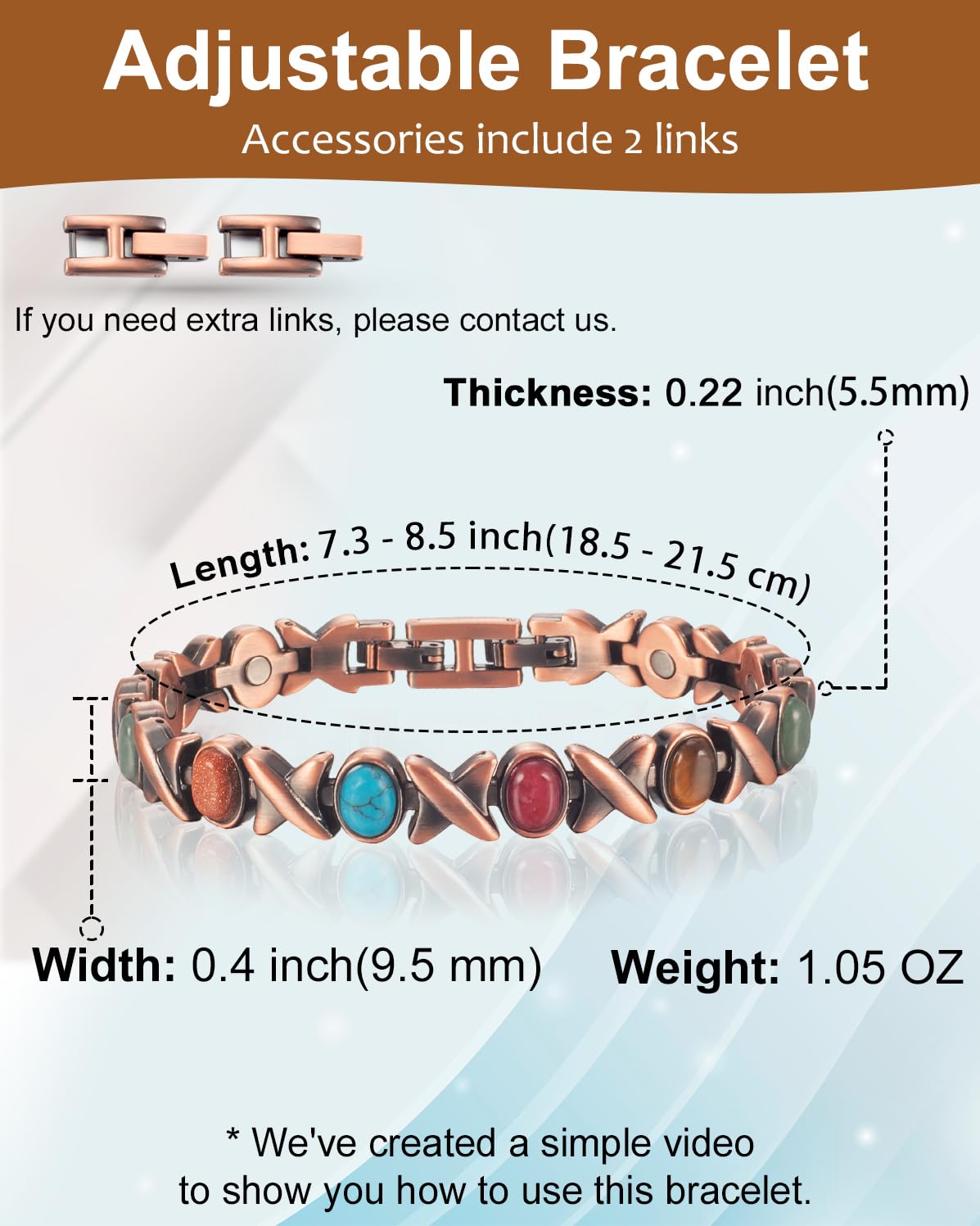 MagVIVACE Pure Copper Bracelet for Women, Magnetic Bracelets with 3500 Gauss Magnet(D)