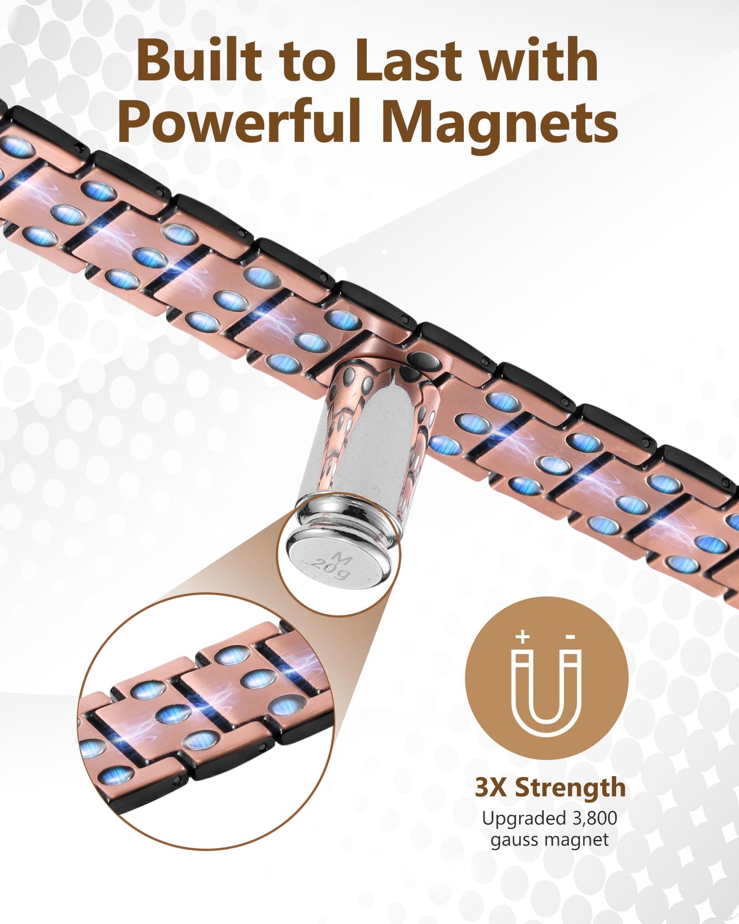 Feraco Copper Bracelet for Men 3X Strength,Magnetic Therapy Bracelet Copper Jewelry with Powerful 3800 Gauss Magnets,Cooper Bracelet for Man Black