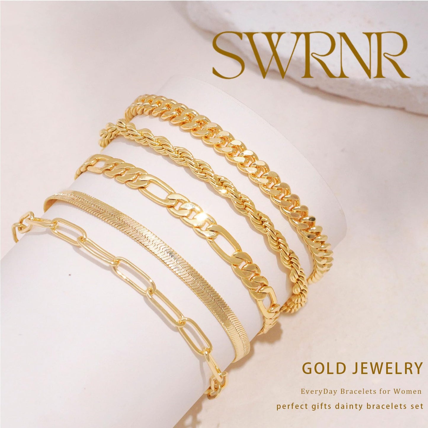 Gold Bracelets for Women, Dainty 14K Gold Plated Bracelet Stack for Women Trendy CZ Tennis Paperclip Cuban Chain Stackable Adjustable Waterproof Link Bracelet Jewelry Set Fashion Accessories Gifts