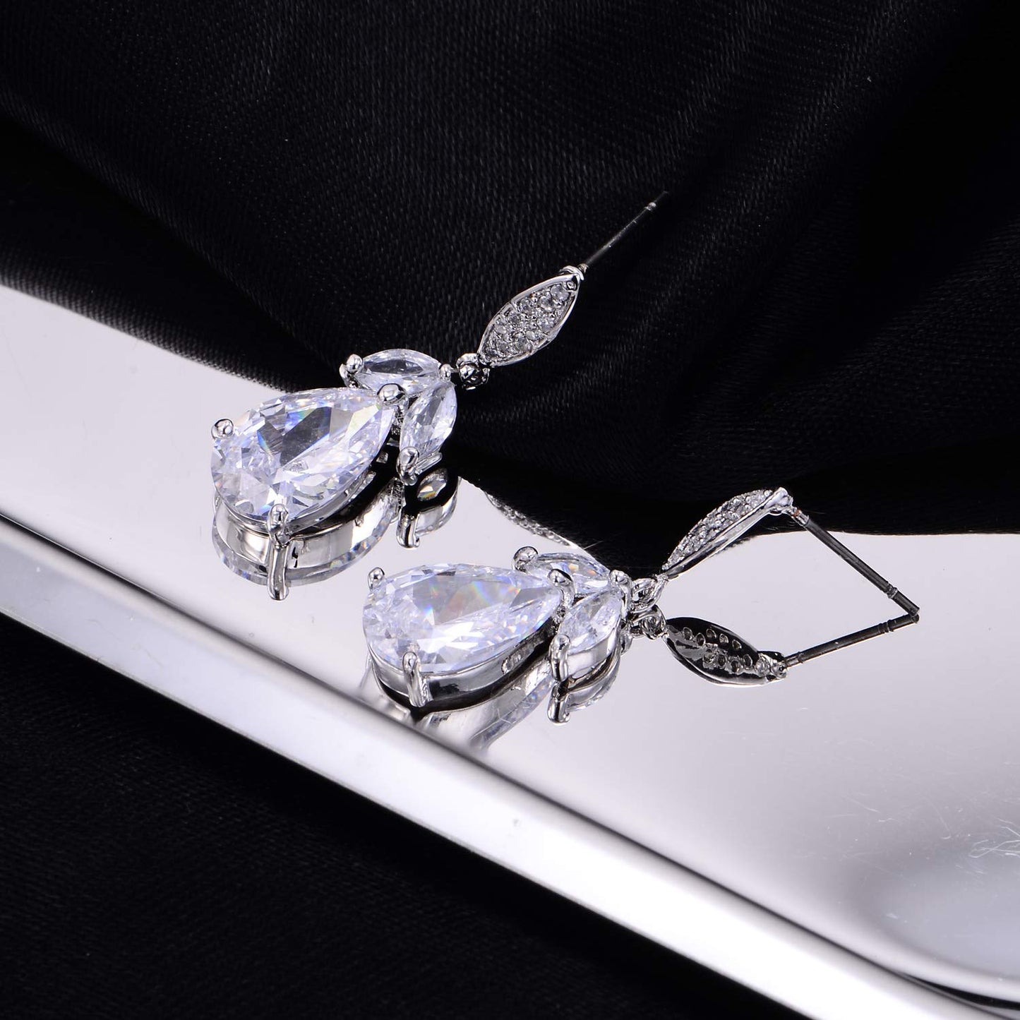 Women's Cubic Zirconia Bridal Earring - Elegant 14k White Gold Plated Teardrop Cluster Floral Leaf CZ Crystal Rhinestone Wedding Bride Bridesmaids Mother of Bride Party Prom