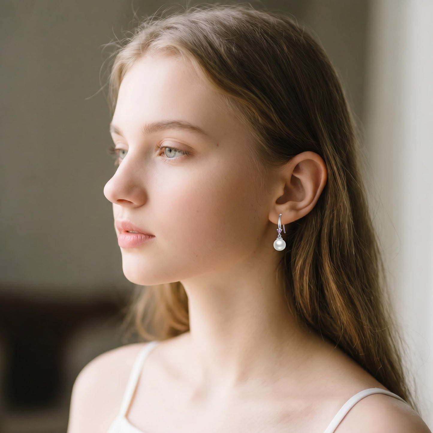 925 Sterling Silver Pearl Leverback Earrings Dangle Drop Birthstone Jewelry Gifts for Women (White Pearl-June)