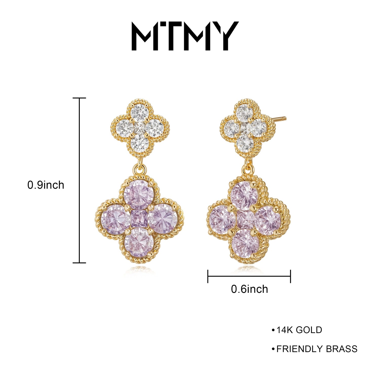 MTMY Dangle Earrings for Women 14K Gold Plated Four Leaf Clover Dangling Drop Birthstone Stud Earrings Trendy Flower Birthstone Jewelry Birthday Gifts(June)
