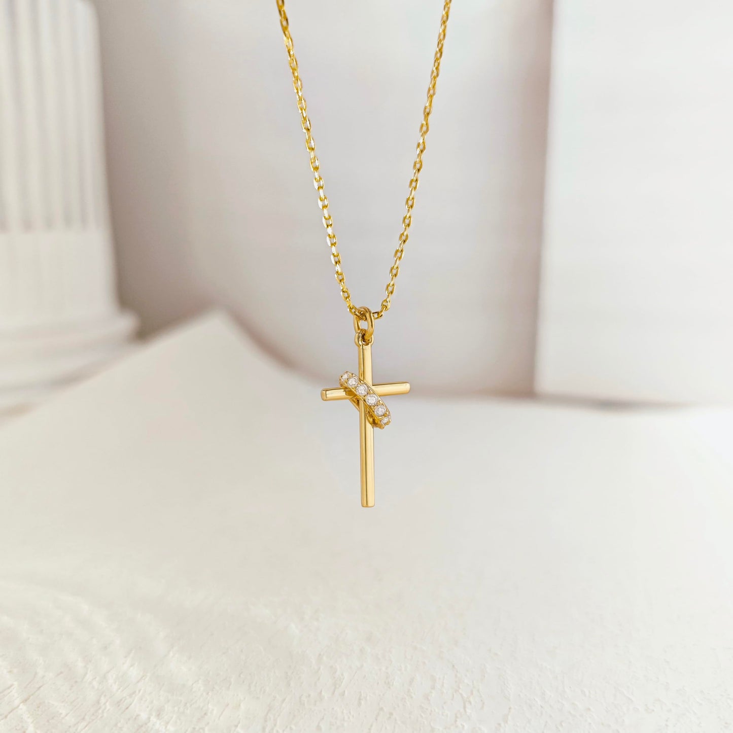 HAXIYA Gold Cross Necklace for Women 14K Gold Plated Cross Pendant Necklaces Simple Diamond Hoop Faith Cross Jewelry First Communion Necklace