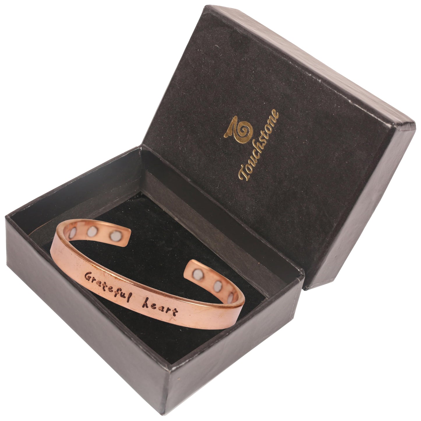 Touchstone Inspirational Copper Engraved Magnetic Bracelets for Women-Personalized Jewelry Gifts for Best Friend/Mom/Daughter/Sister - Adjustable Bracelet in a Gift Box Grateful Heart.