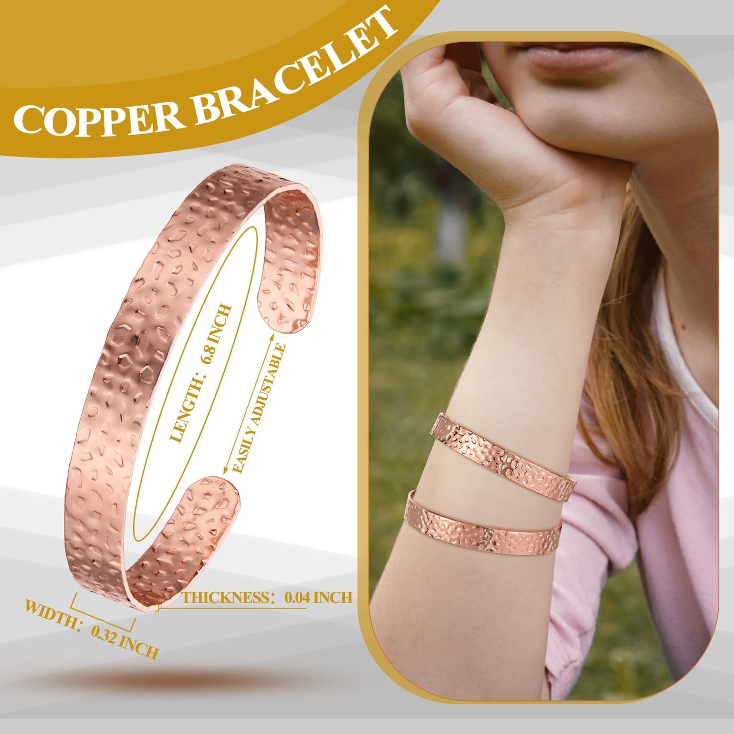 Otuuz 6 Pcs Copper Bracelets for Men Women Copper Cuff Bracelets Adjustable Size Health Jewelry Gift Handmade Uncoated Health Jewelry Gifts(Handmade Hammered Style)