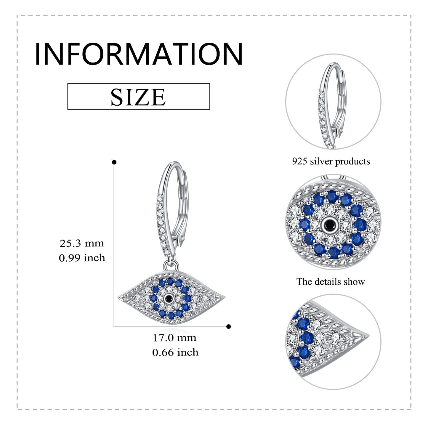VONALA Evil Eye Earrings 925 Sterling Silver Leverback Dangle Earrings Turkish Blue Eye Drop Dangling Earrings Protection Jewelry Gift for Women