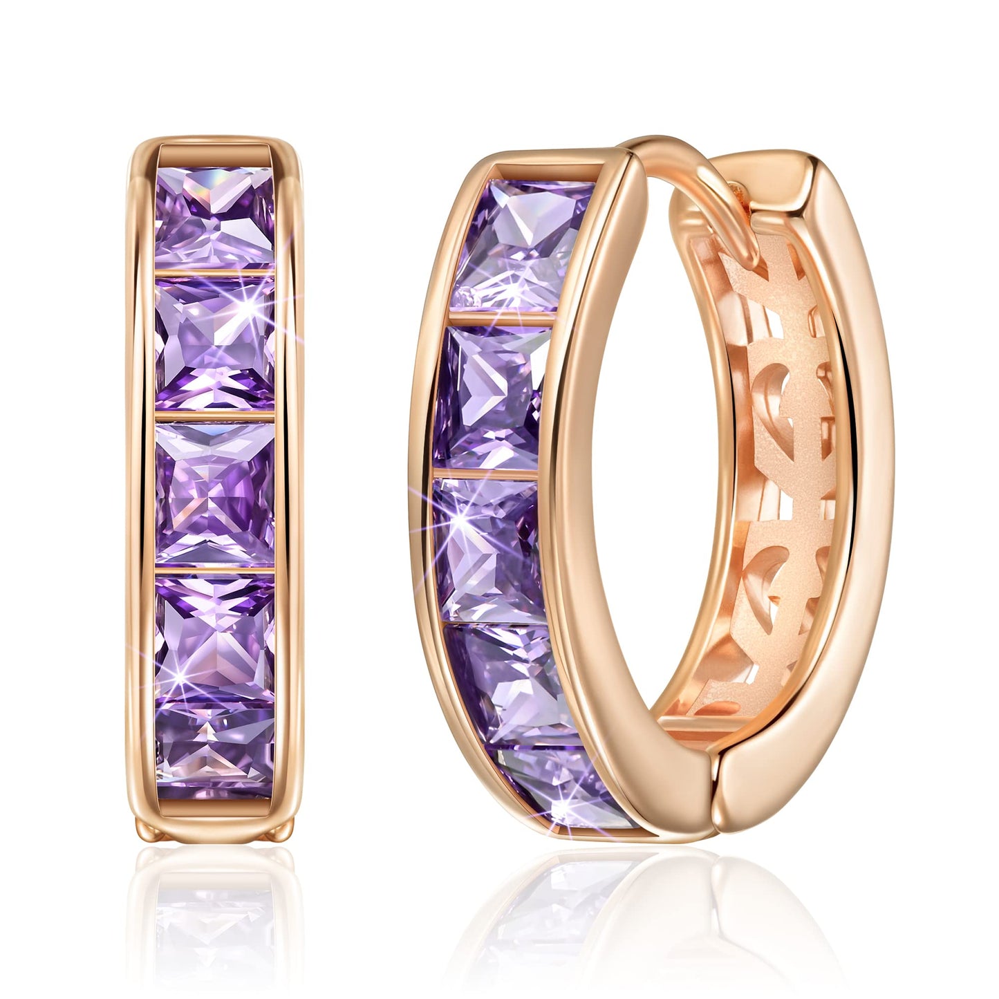 Linawe Hoop Earrings Rose Gold, Purple Earrings for Women Trendy, Amethyst Cubic Zirconia Rhinestone Earrings Studs, Helix Small Hoop Huggie Earrings, Tragus Safety Pin Cartilage