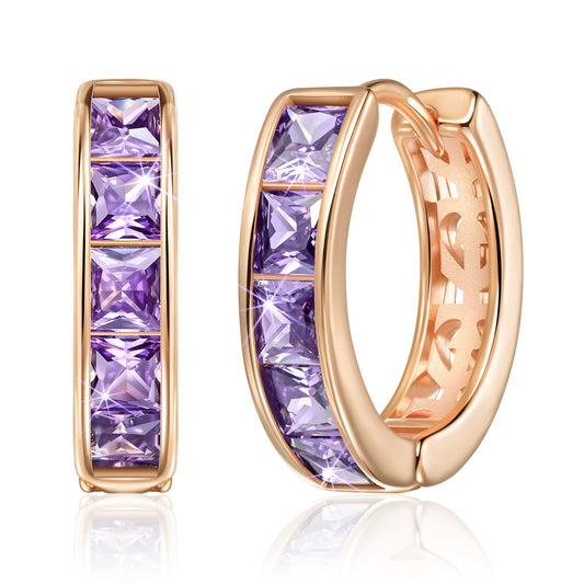 Linawe Hoop Earrings Rose Gold, Purple Earrings for Women Trendy, Amethyst Cubic Zirconia Rhinestone Earrings Studs, Helix Small Hoop Huggie Earrings, Tragus Safety Pin Cartilage