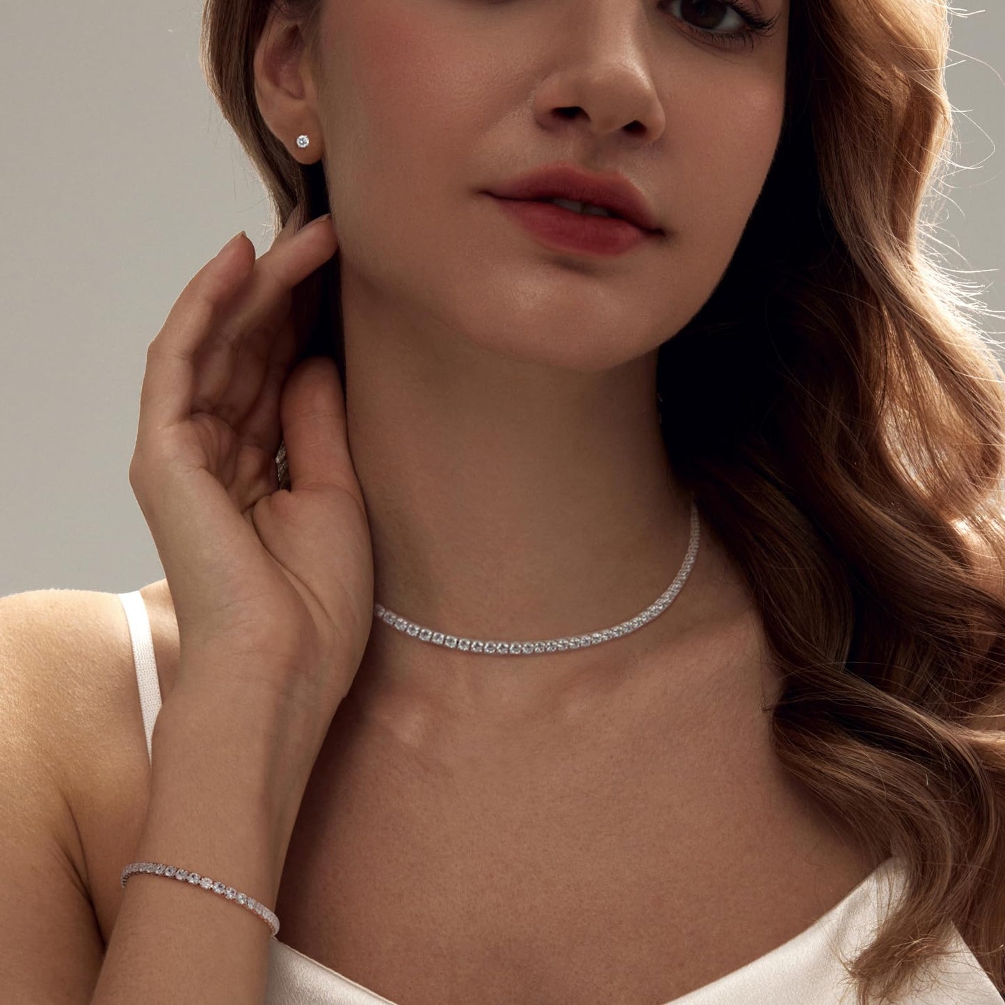LULII Tennis Necklace Set for Women Dainty Sterling Silver Necklace and Earring Sets Diamond Earrings Crystal Bracelets Diamond Ring for Women Silver Jewelry Sets for Wedding Bride Gift