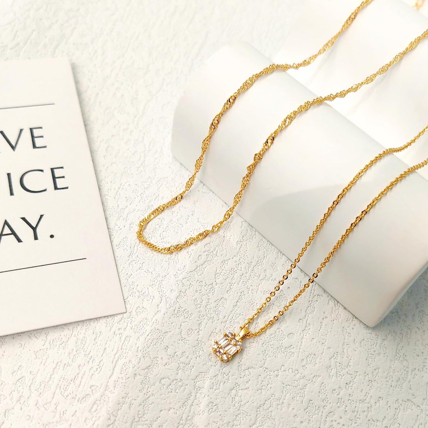 Zeffy Gold Necklace for Women, Dainty Layered Diamond Pendant Necklaces Simple CZ Solitaire Necklace Trendy Cute Choker Gold Jewelry Gifts