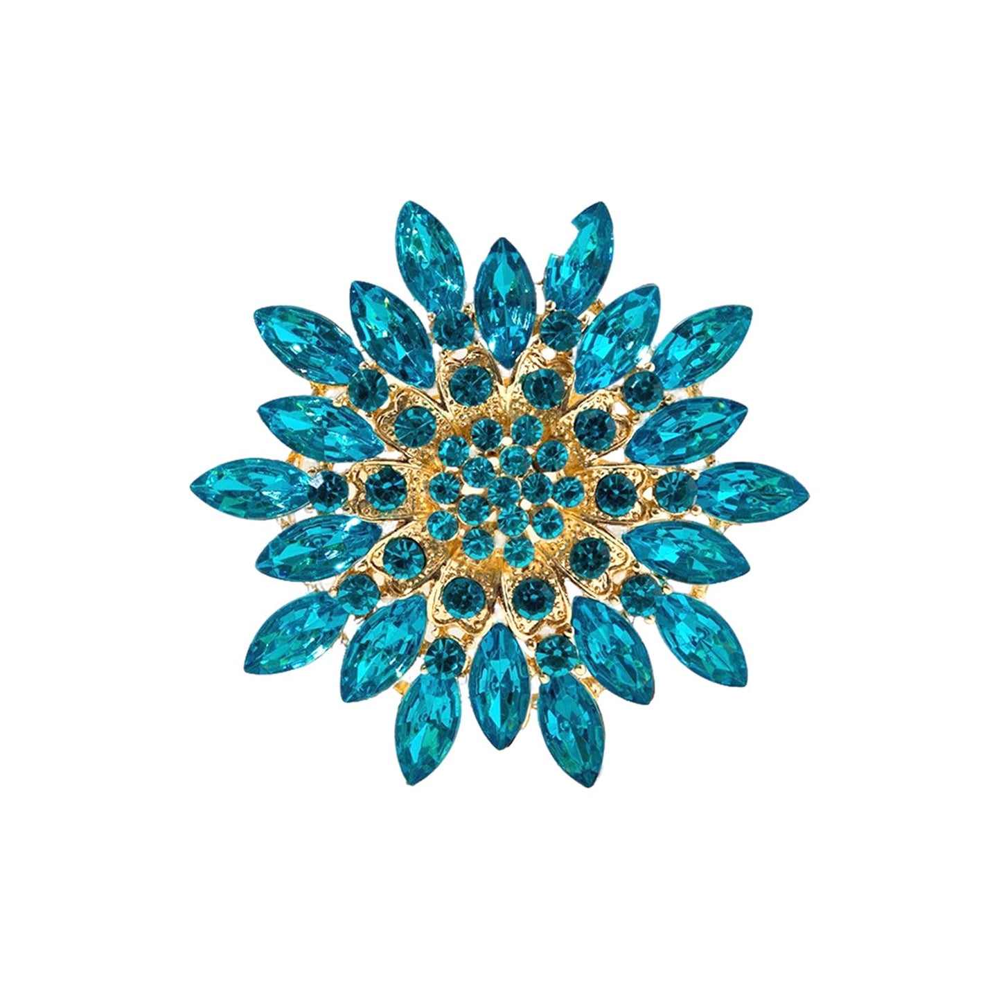 Rhinestone Large Flower Brooches Pins for Women Fashion Sparkly Crystal Sunflower Statement Brooch Unique Wedding Party Suit Dress Jewelry Accessories (Blue3)