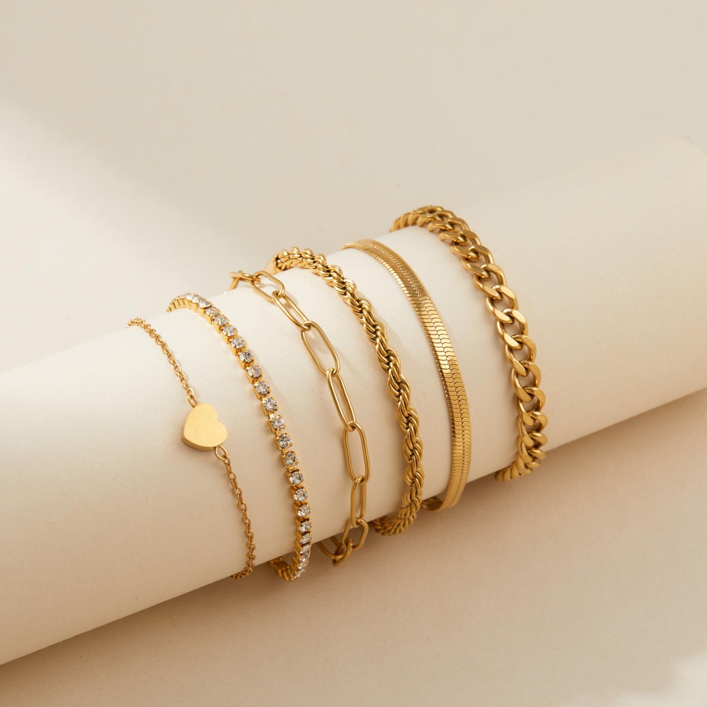 LOFITOR Gold Bracelets for Women Dainty Non Tarnish Link Chain Bracelets Set for Women Trendy Adjustable Chunky Thin Bracelets Stack Layered With Cuff Beaded Cuban Rope CZ Heart Cross Jewelry Gifts Heart