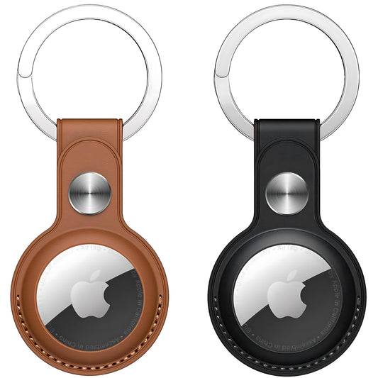 PU Leather AirTag Keyring Holder Compatible with Apple AirTag Keychain Leather. Anti Lost Snug Fit Key Ring for Pet Collar Luggage Bag Travel. Scratch Resistant Protective Air Tag Case Cover (2 Pack)